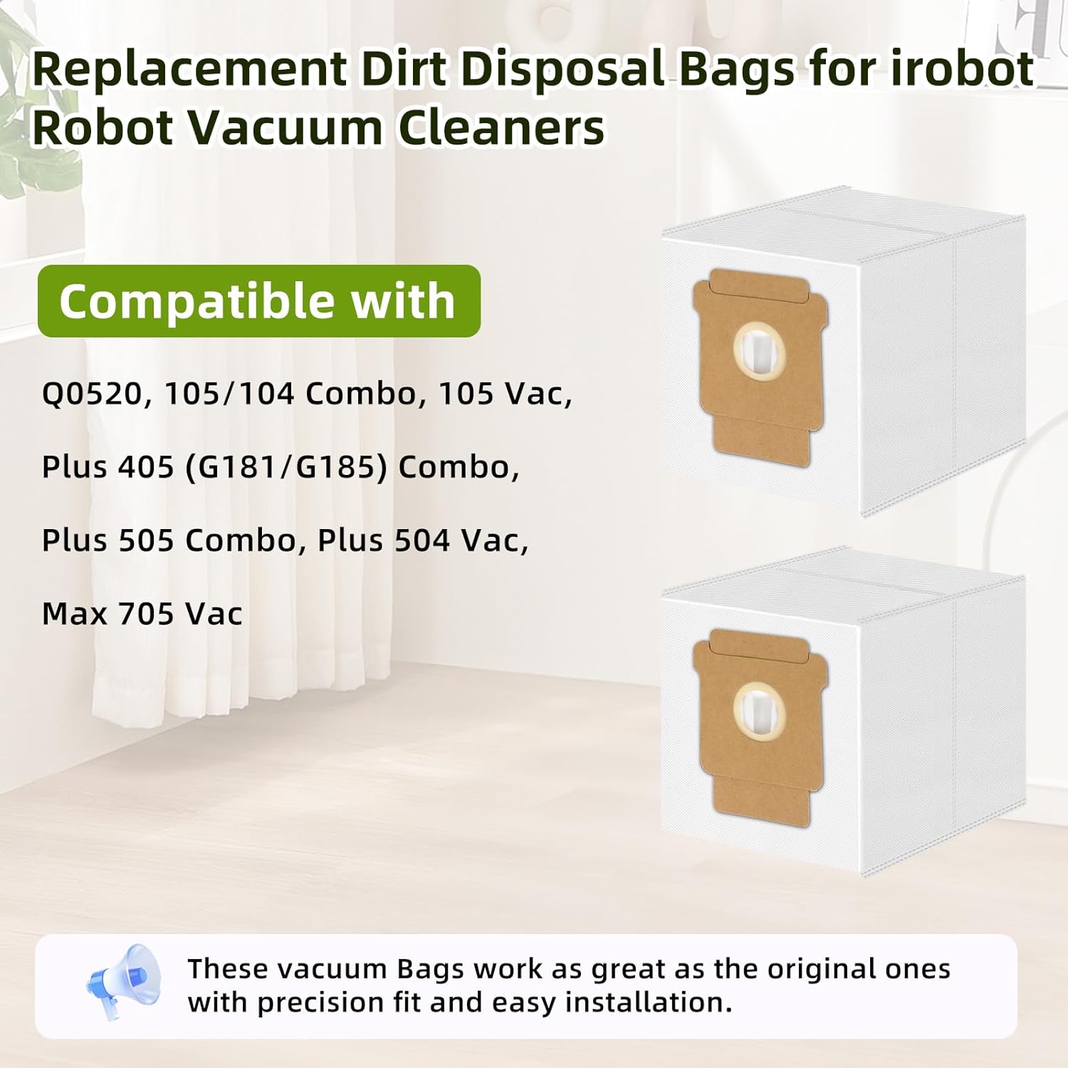 12 Pack Vacuum Dust Bags Replacement for iRobot Roomba Q0520, 1020/1010/108/106/104/105 Combo, Plus 405/504/505/507 Combo, Max 705/707 Vac Robot Clean Base Automatic Dirt Disposal Bag - Image 2