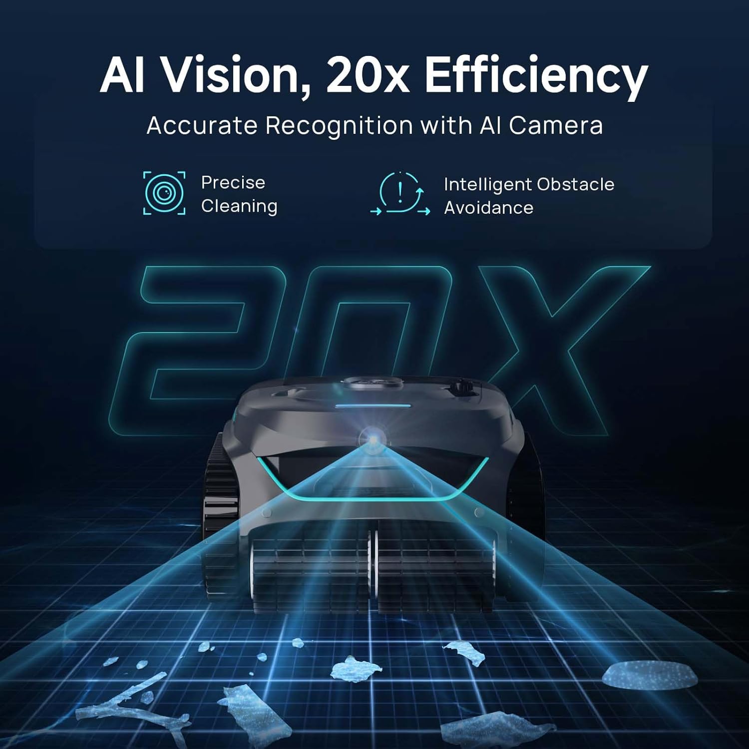 WYBOT C2 Vision AI Camera Cordless Pool Vacuum Robot for inground Pools, 8-in-1 Pool Cleaner, Ultra-fine Filtration, Brushless Motor Powerful Suction, Wall Climbing, Waterline Cleaning, Gray Green - Image 2