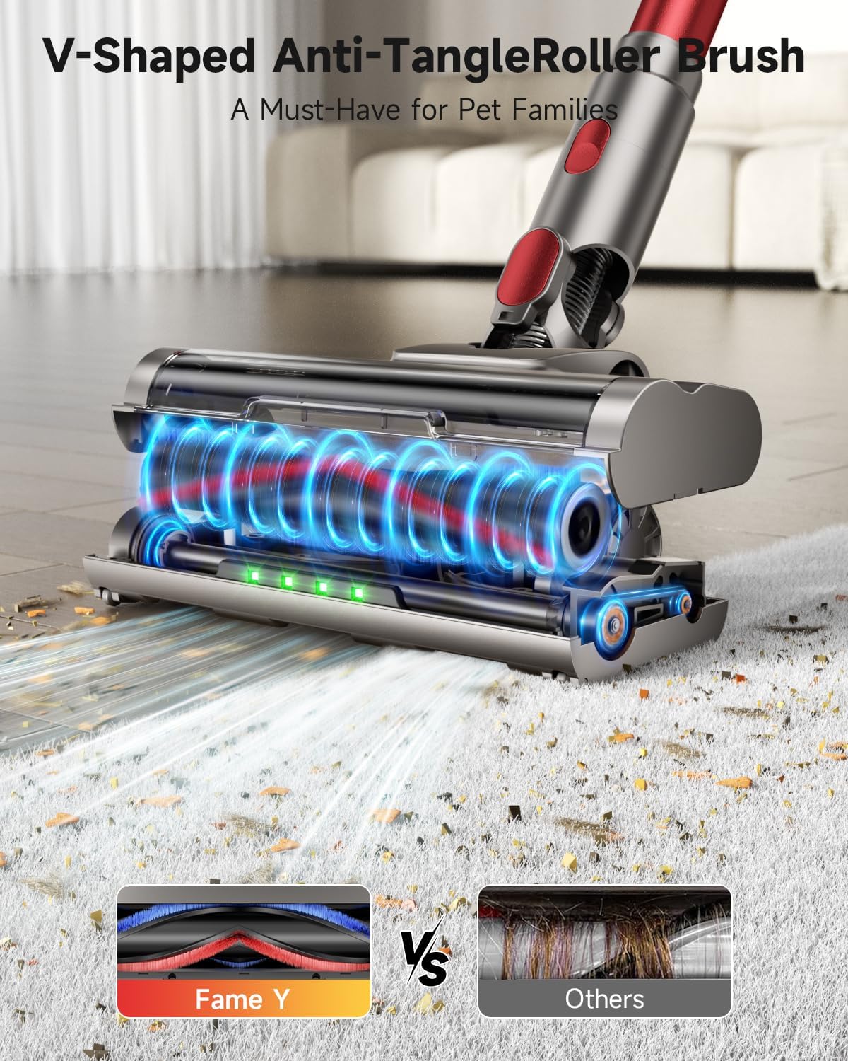 Cordless Vacuum Cleaner 580W 50Kpa Vacuum Cleaners for Home, 65 Mins Battery Stick Vacuum Anti-Tangle, Self-Standing, 8-in-1 Lightweight Vacuum for Hardwood Floor/Carpet/Pet Hair - Image 4