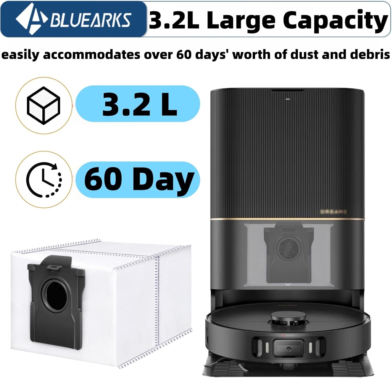 14Pcs Compatible with Dreame L10s Ultra Gen 2/X50 Ultra/L40 Ultra Robot Vacuum,3.2-Liter Large Capacity Activated Carbon Adsorptio Bags,Four-Layer Sealed Disposable dust bag,9 Week - Image 2