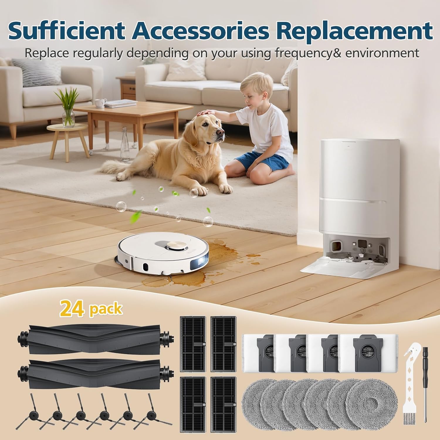 Accessories for Dreame L40 Ultra / X40 Ultra / X40 Master, and for MOVA P10 / P50 Pro Ultra Robot Vacuum, 2*Rubber Main Brushes, 4*Dust Bags, 6*Mop Pads, 4*Filters, 6*Side Brushes - Image 9