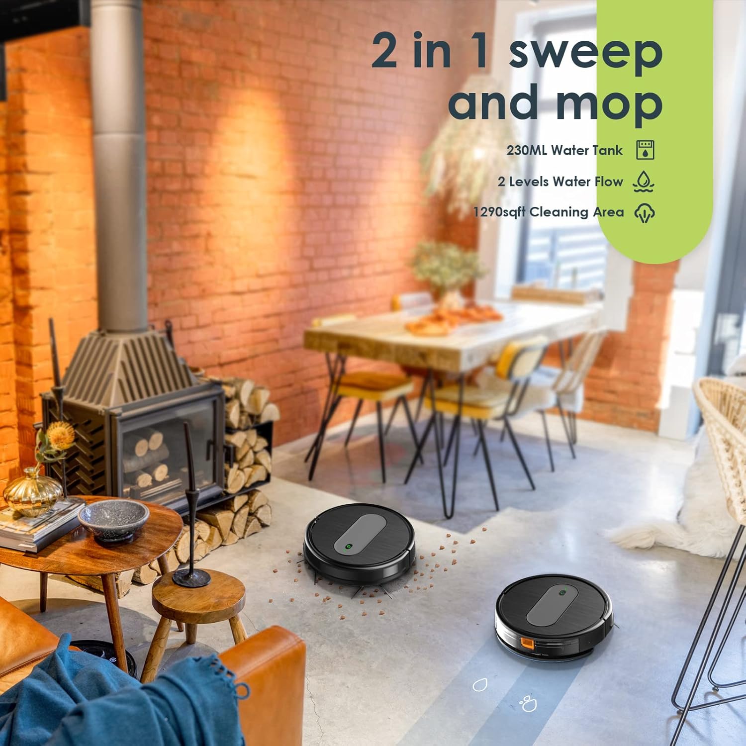 Robot Vacuum and Mop Combo, 3 in 1 Mopping Robotic Vacuum Cleaner with Schedule, App/2.4Ghz Wi-Fi, 1600Pa Max Suction, Self-Charging, Slim, Ideal for Hard Floor, Pet Hair, Carpet - Image 5