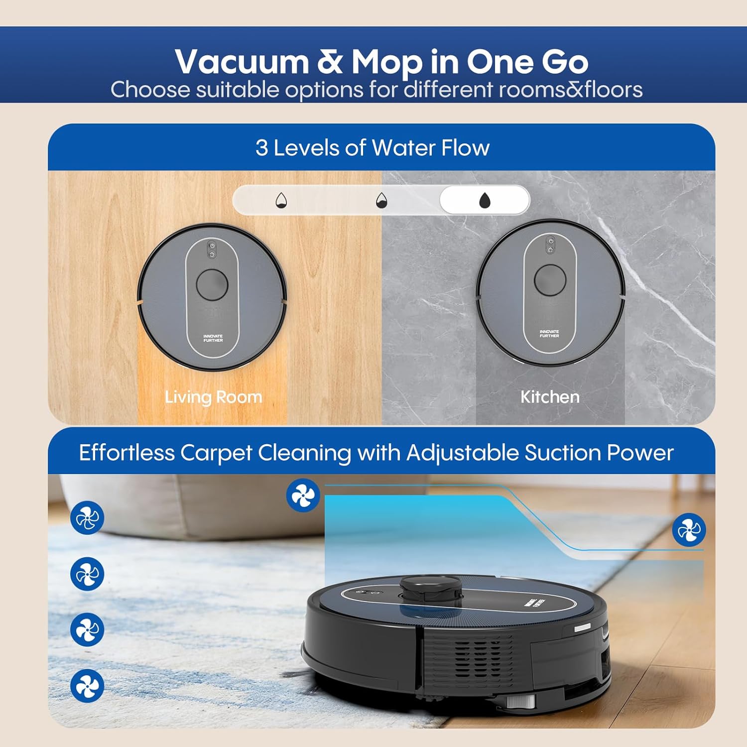 Robot Vacuum and Mop Self-Emptying: 6000Pa Robotic Vacuum 5-In-1 LiDAR Navigation with No-Go Zones/Mapping for 90 Days Hands-Free Cleaning, APP/Alexa Robot Vacuum for Pet Hair & Carpet & Hard Floor - Image 8
