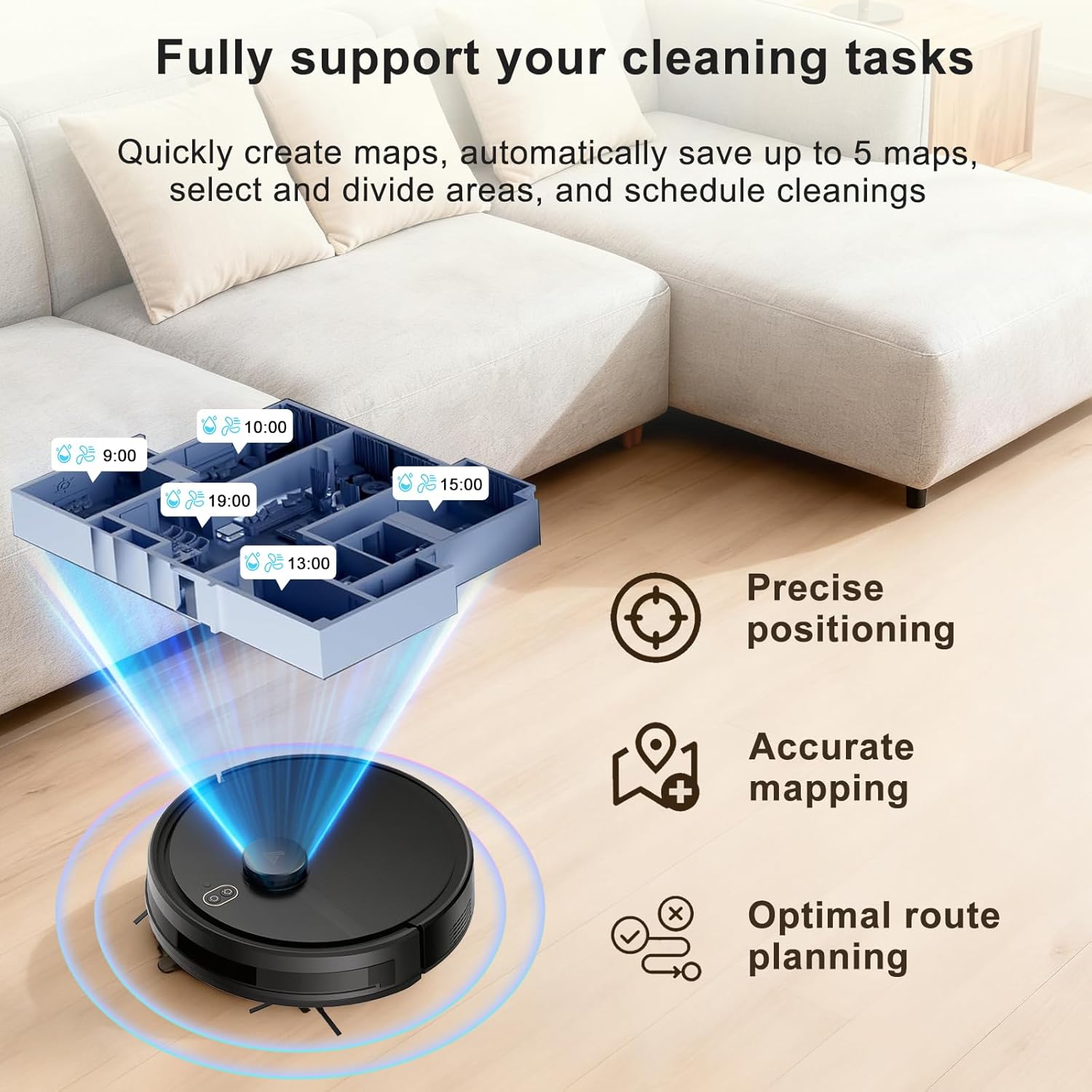 Robot Vacuum and Mop Combo, Robotic Vacuums with LiDAR Navigation, Smart Mapping, Strong Suction, with WiFi/App/Alexa/Voice Control, Obstacle Avoidance, for Home, Wood/Hard Floors, Pet Hair Black - Image 6