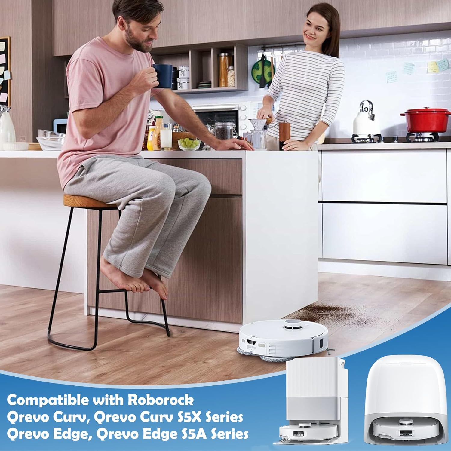 20 Pack Replacement Parts for Roborock Qrevo S5V/Qrevo Curv/Qrevo Curv S5X/Qrevo Edge S5A Series Robot Vacuum Cleaner Accessories, 1 Main Brush, 4 HEPA Filters, 4 Dust Bags, 4 Mop Pads, 4 Side Brushes - Image 2