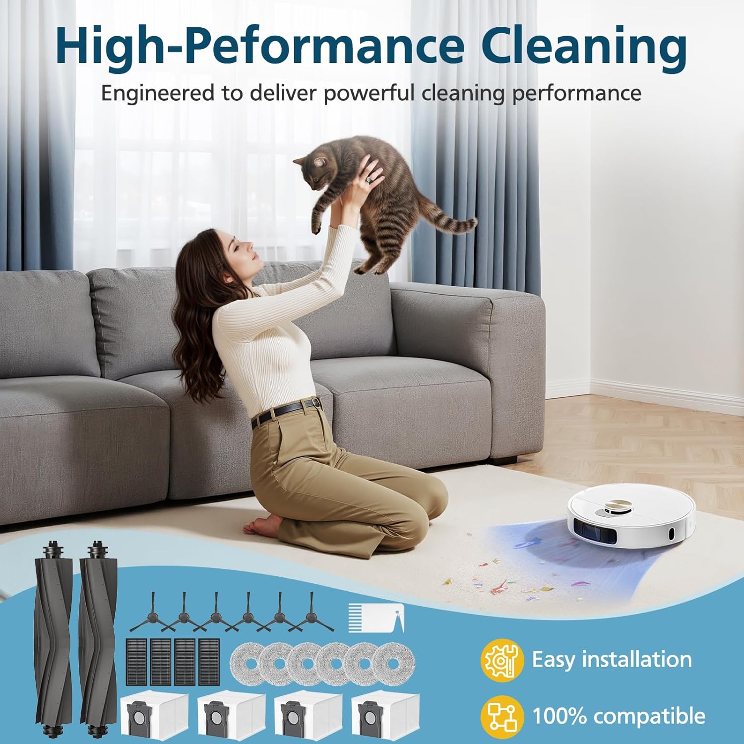 23 Pcs Replacement Parts for Dreame L10s Ultra Gen 2/ L10s Pro Ultra Heat/ X30 Ultra/Mova E30 Ultra Robot Vacuum and Mop, 2 Main Brush, 6 Mop Pads, 4 Dust Bags, 4 Filters, 6 Side Brush, 1 Clean Brush - Image 7