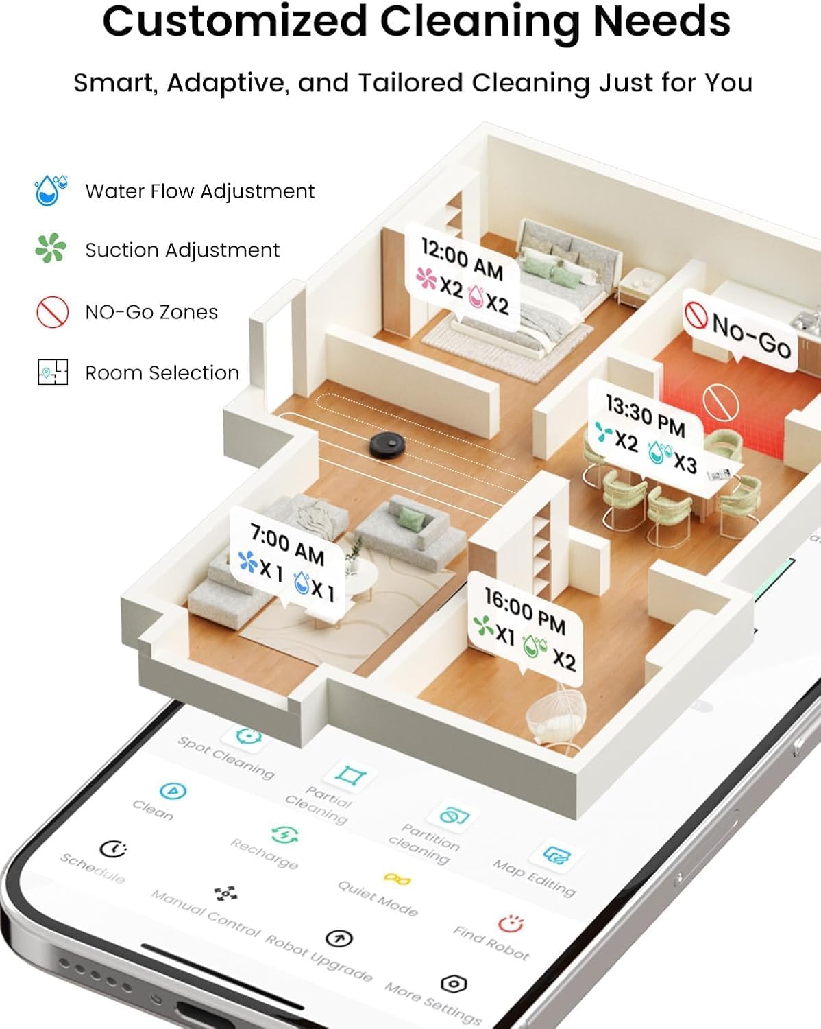 Lefant LiDAR Robot Vacuum and Mop Combo,75-Days Self-Emptying,6000Pa Powerful Scution,Multi-Floor Mapping, No-Go Zones,140 Min Runtime,2.4G/5G WiFi/Alexa/APP/iWatch,M2 Plus Black - Image 6