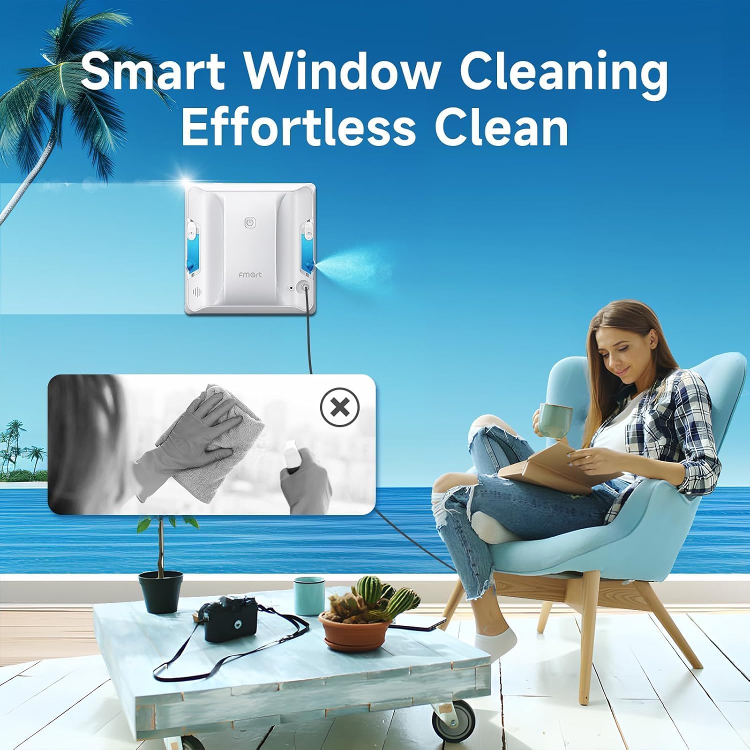 FMART W7 Window Robotic Vacuums 4000Pa Suction, Double-Sided Water Spray, Anti-Falling & Intelligent Edge Detection,Window Robotic Vacuums for Indoor/Outdoor High-Rise Windows - Image 7