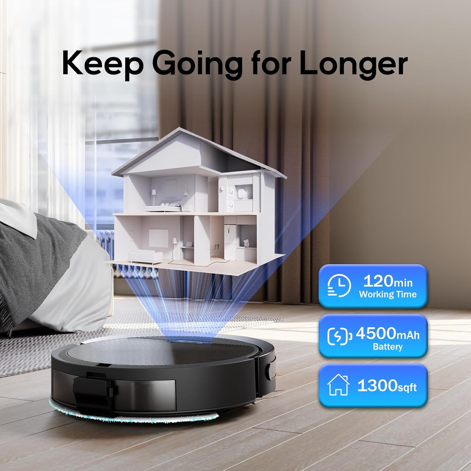 V3 3 in 1 Robot Vacuum and Mop with 5000Pa Suction Power, Work with 2.4GWifi/ Alexa/App/, Self-Charging Vacuum Cleaner, Tangle-Free, Ideal for Pet Hair,Carpet and Hard Floor - Image 7