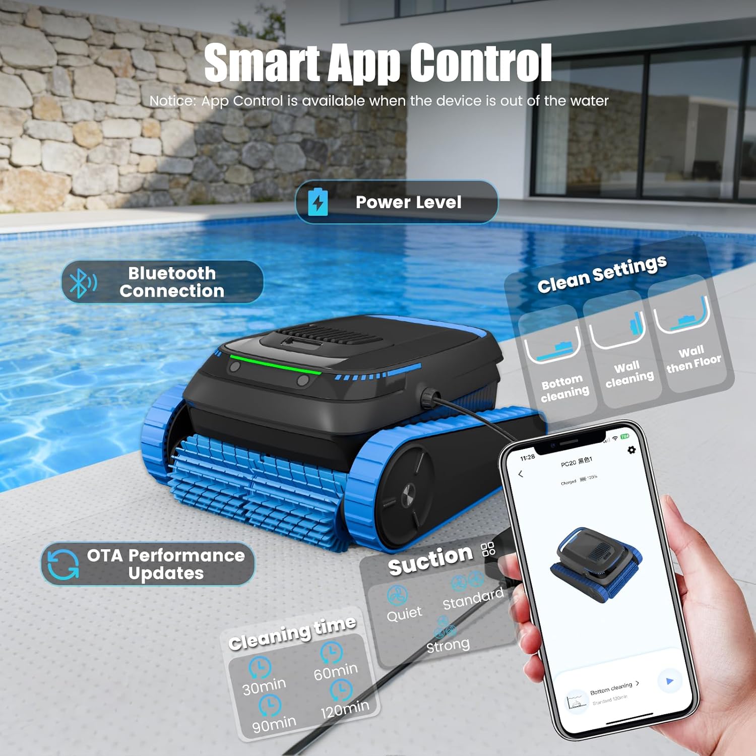 PC20 Automatic Robotic Pool Cleaner, Cordless Pool Vacuum Robot for Inground & Above Ground Pools, Smart Navigation, Self-Parking, 5000GPH Suction, Cleans Floor, Wall & Waterline - Image 5