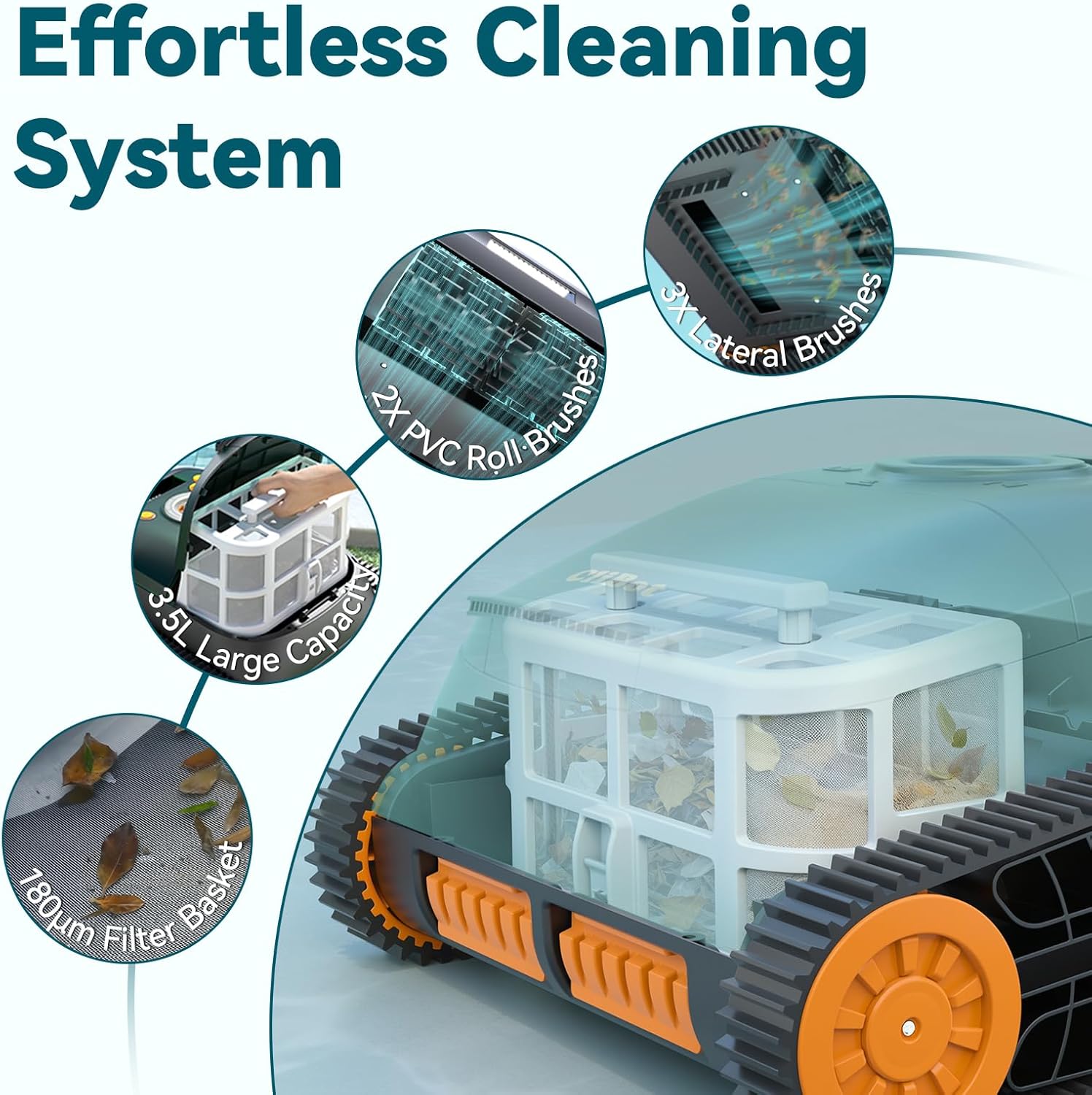 (2025 Upgrade) CliBot Robotic Pool Cleaner with 210 Mins Runtime, Smart Navigation, Triple Brushless Motors, Automatic Pool Vacuum Robot with Wall & Waterline Cleaning Function for Inground Pools - Image 7