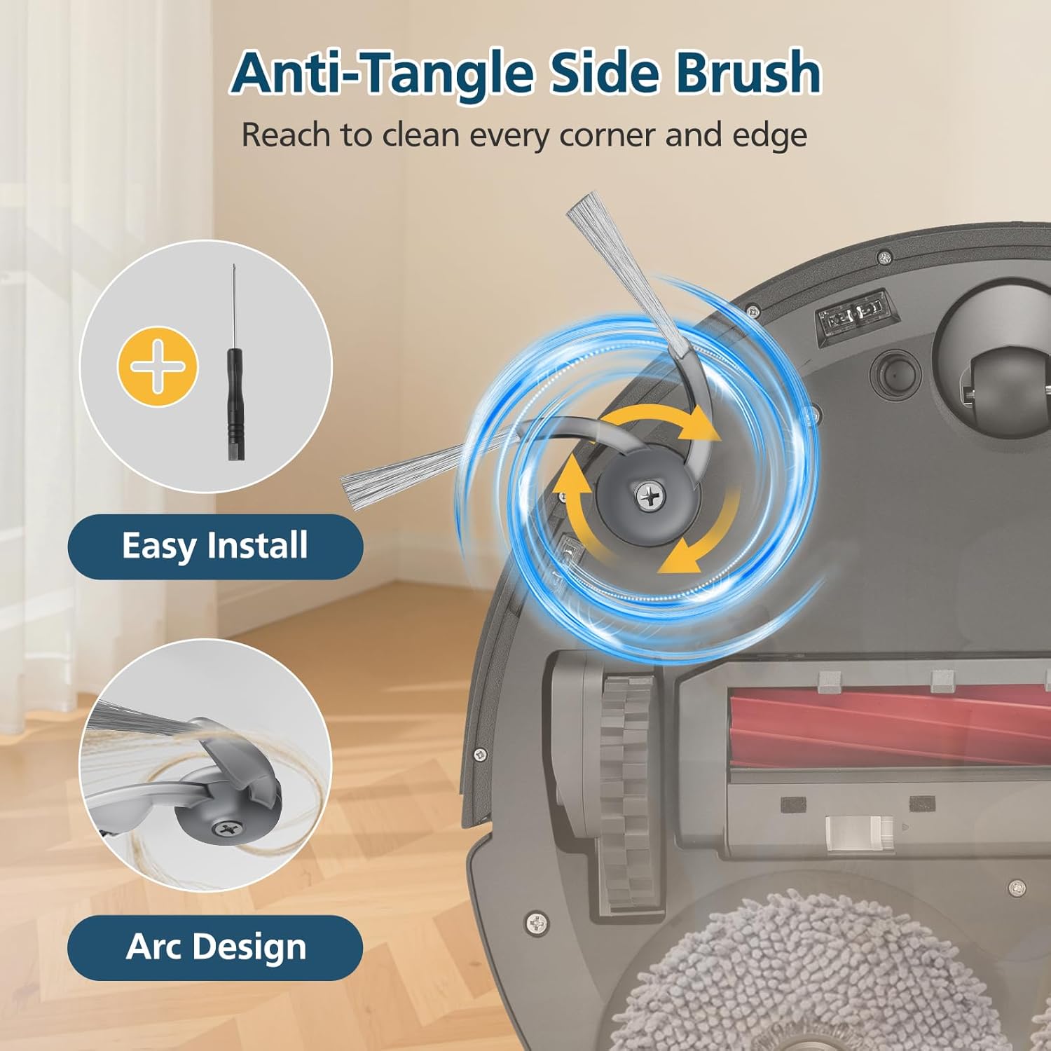 26 Pack Replacement Accessories for Roborock QV 35A / QV 35S Robot Vacuum, 2*Main Brush, 6*Side Brush, 4*Filters, 6*Mop Pads, 6*Dust Bag, 2*Tools - Image 4