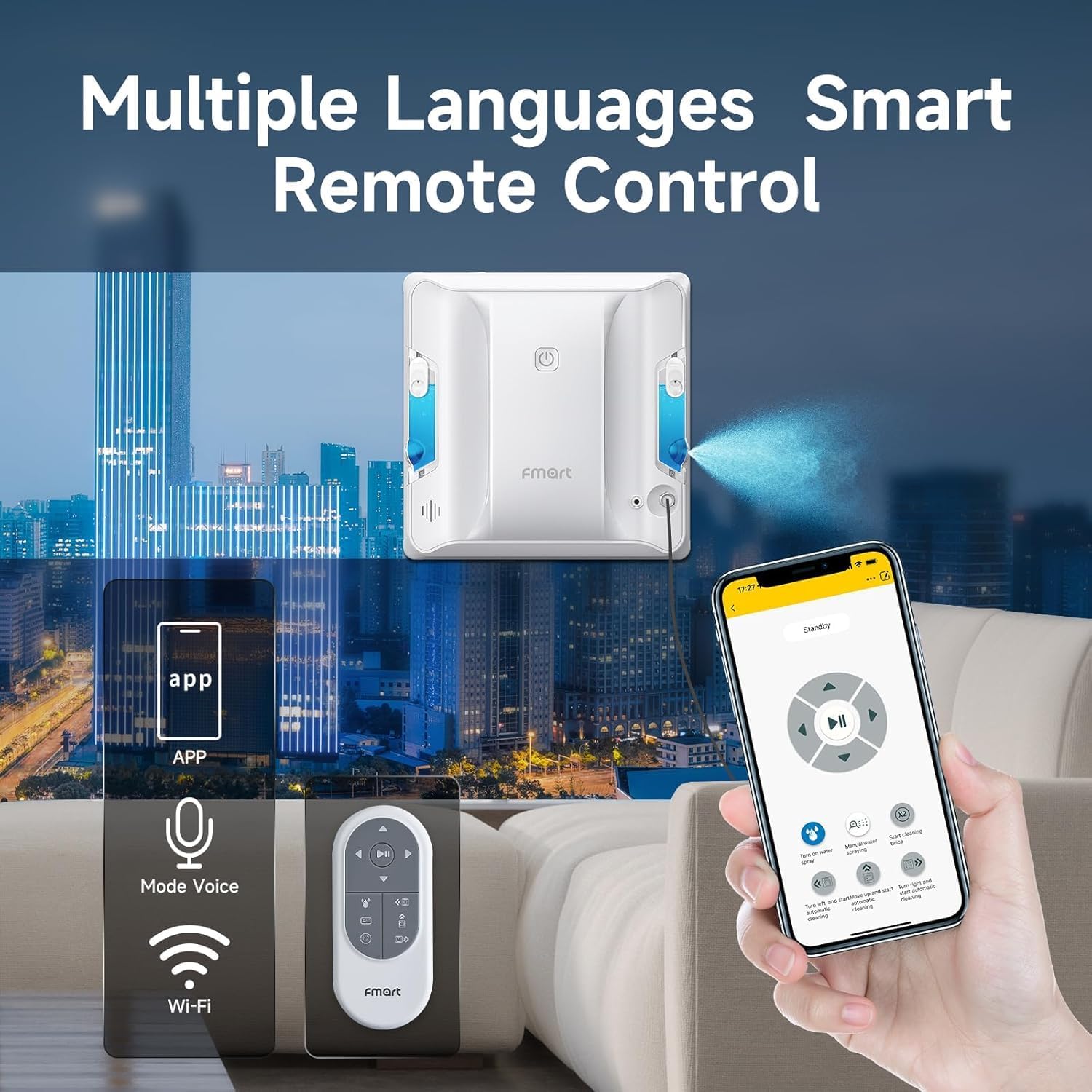 FMART W7 Window Robotic Vacuums 4000Pa Suction, Double-Sided Water Spray, Anti-Falling & Intelligent Edge Detection,Window Robotic Vacuums for Indoor/Outdoor High-Rise Windows - Image 6