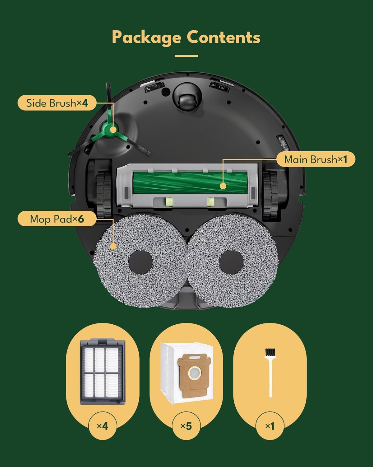 21 Pcs Replacement Parts for iRobot Roomba Plus 405/505/507 Combo Robot Vacuum Cleaner: 1 Main Brush, 4 Side Brushes, 4 HEPA Filters, 5 Dust Bags, 6 Mop Pads, 1 Cleaning Brush - Image 8