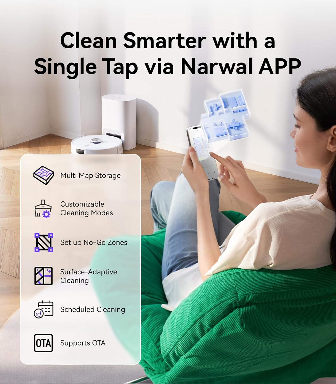 NARWAL Freo S Robot Vacuum and Mop Combo, 8000Pa Suction, 180 Days Hands Free, Self-Emptying Base, LDS Navigation, Robot Vacuum Cleaner for Pet Hair & Hard Floors (Renewed) - Image 7