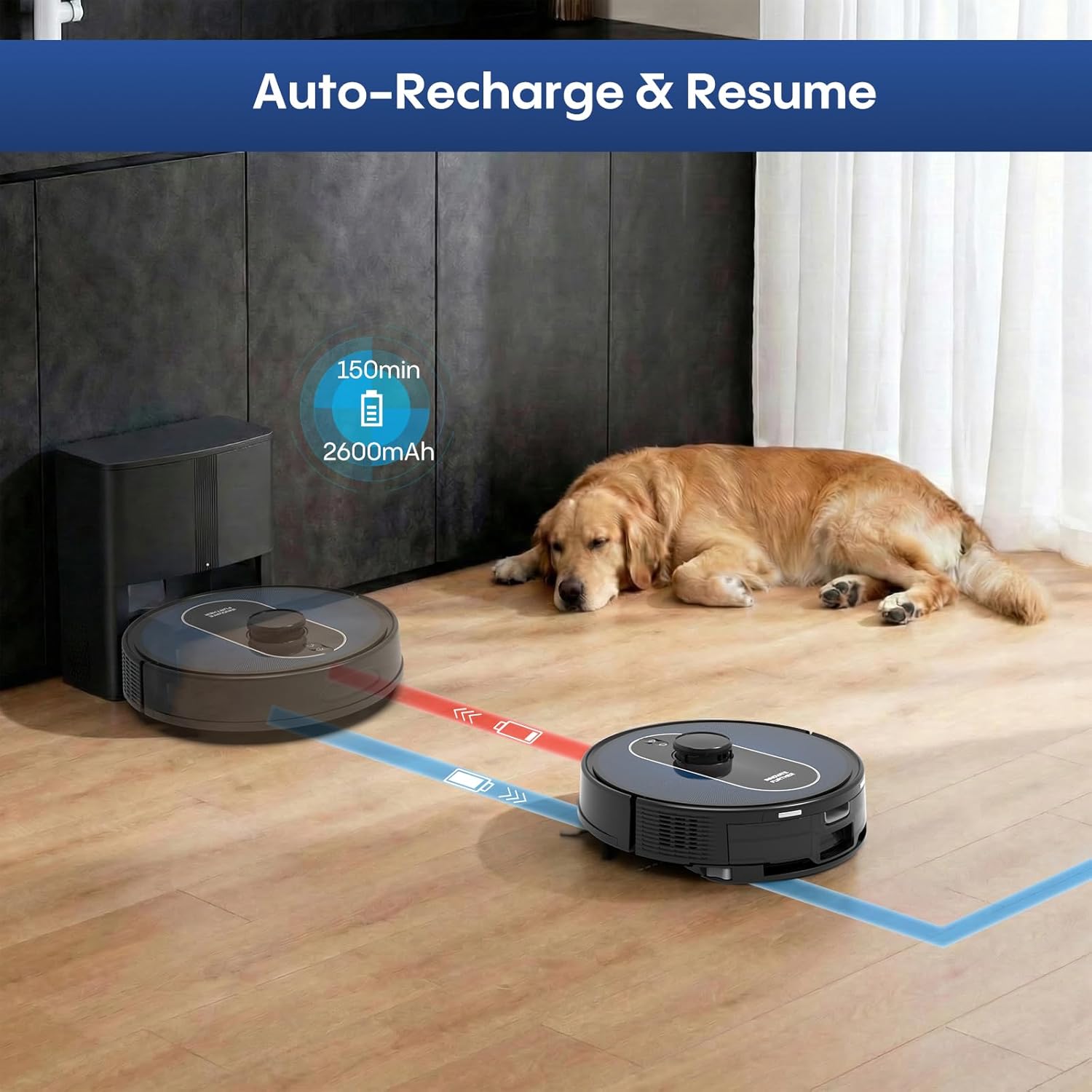 Robot Vacuum and Mop Self-Emptying: 6000Pa Robotic Vacuum 5-In-1 LiDAR Navigation with No-Go Zones/Mapping for 90 Days Hands-Free Cleaning, APP/Alexa Robot Vacuum for Pet Hair & Carpet & Hard Floor - Image 6