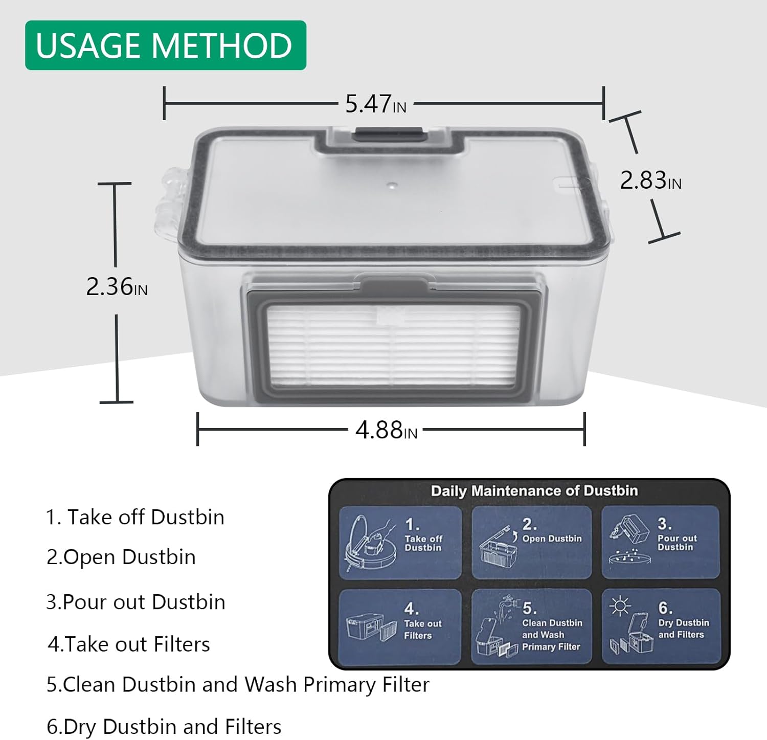 Robot Vacuum dustbin, Sweeping Robot Box Water Tank,Robot Vacuum Replacement Parts Fit for MAMNV BR150/BR151, for ZCWA BR150/BR151,for MANVINS G20,for ONSON BR150/BR151,for GTTVO BR150/BR151, Gray - Image 2