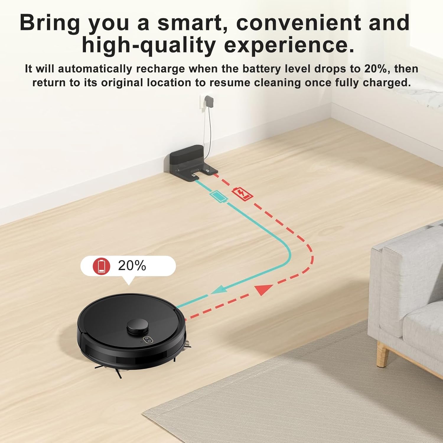 Robot Vacuum and Mop Combo, Robotic Vacuums with LiDAR Navigation, Smart Mapping, Strong Suction, with WiFi/App/Alexa/Voice Control, Obstacle Avoidance, for Home, Wood/Hard Floors, Pet Hair Black - Image 7