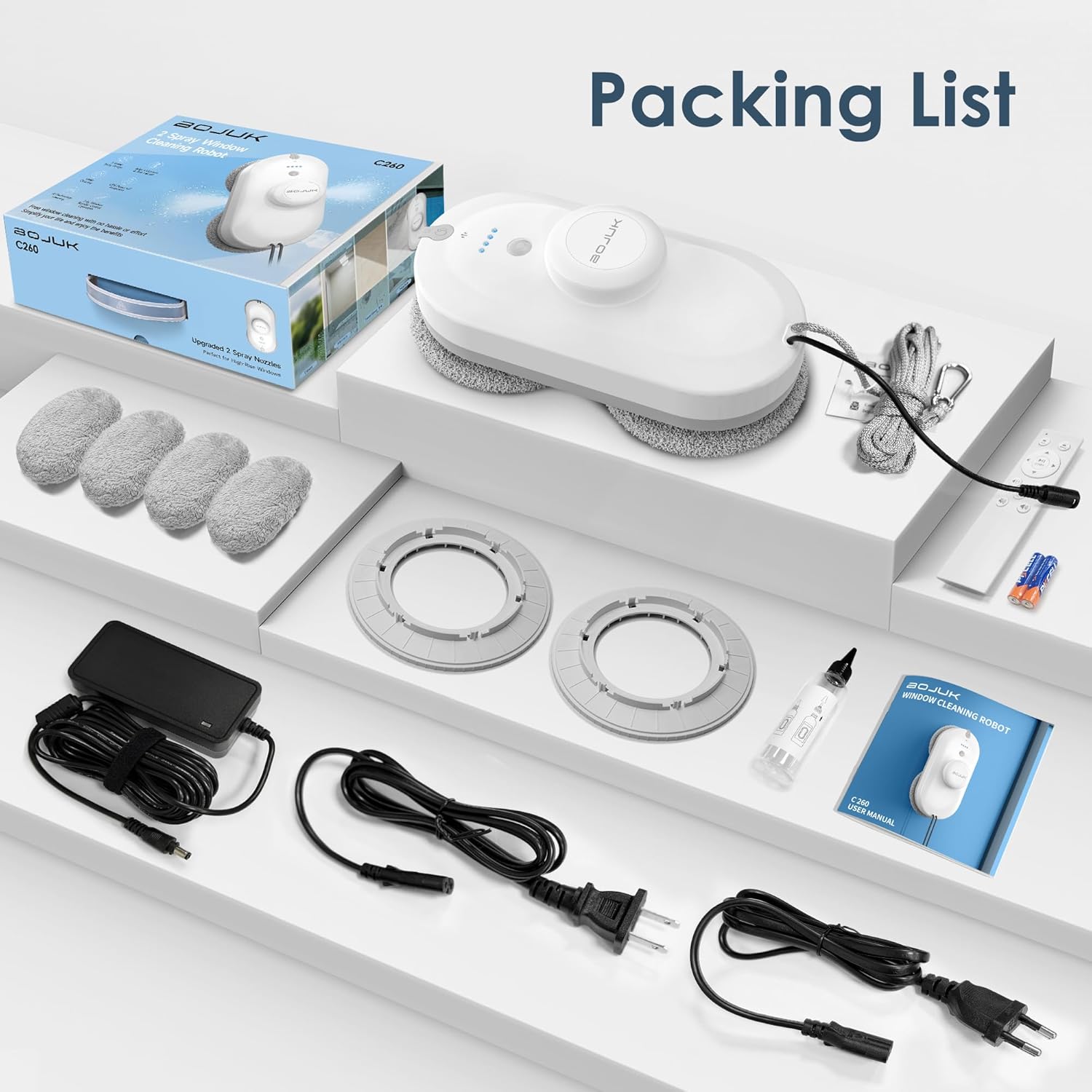 Window Cleaning Robot, 5000Pa Suction, Dual Spray, AI Smart Path Planning, Wet and Dry Glass Cleaner with Edge Detection and Anti-Drop Protection for High-Rise Windows (White) - Image 9