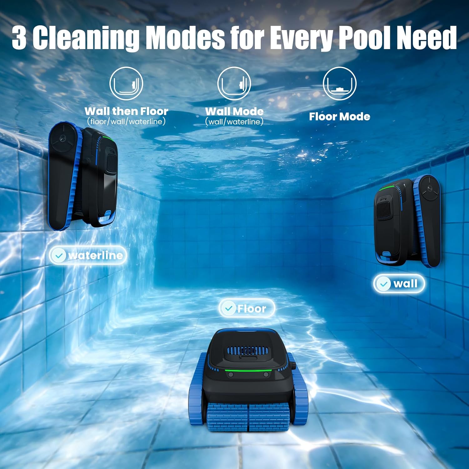 PC20 Automatic Robotic Pool Cleaner, Cordless Pool Vacuum Robot for Inground & Above Ground Pools, Smart Navigation, Self-Parking, 5000GPH Suction, Cleans Floor, Wall & Waterline - Image 2