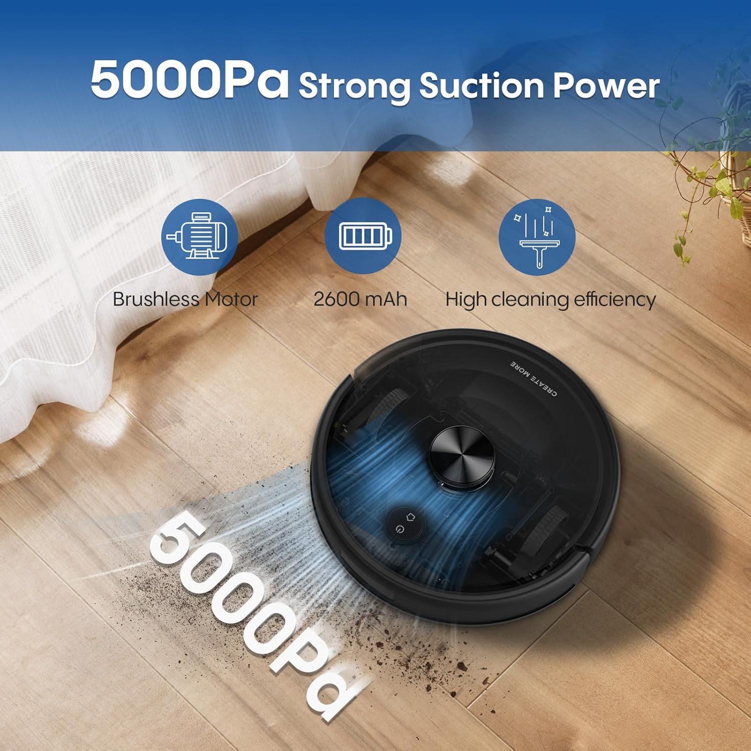 Robot Vacuum and Mop with Mapping, 5000Pa Robotic Vacuums with LiDAR Navigation, Wi-Fi/App/Alexa Control, Self-Recharging, No-Go Zones, Perfect for Pet, Hard Floors, Carpet - Image 2