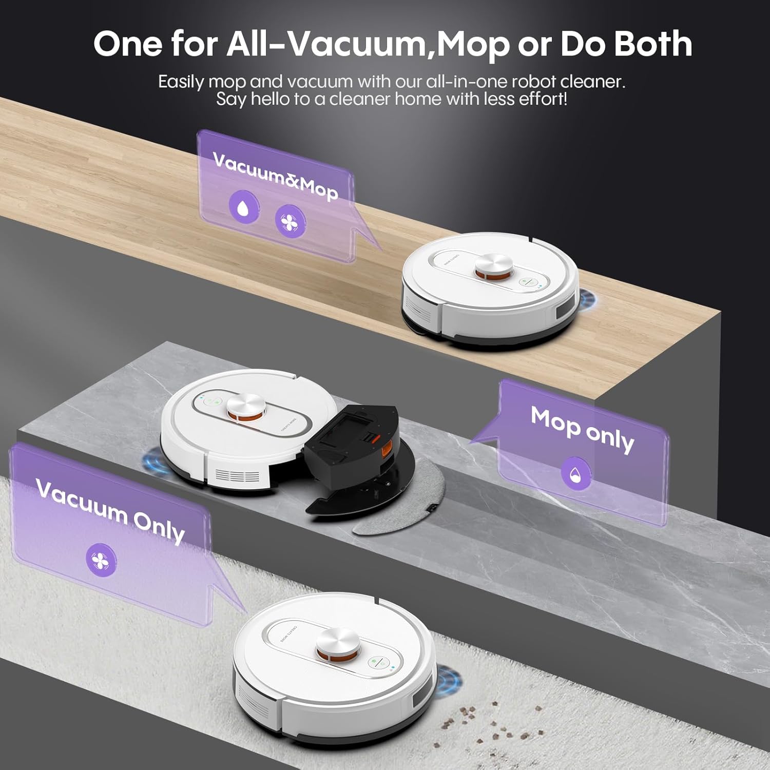 Bagotte Robot Vacuum and Mop, Robotic Vacuum Cleaner with Self Emptying Station for 60 Days, 5000Pa Suction, LiDAR Navigation, No-Go Zones,Wi-Fi/App/Alexa Control, for Carpets & Hard Floors - Image 3