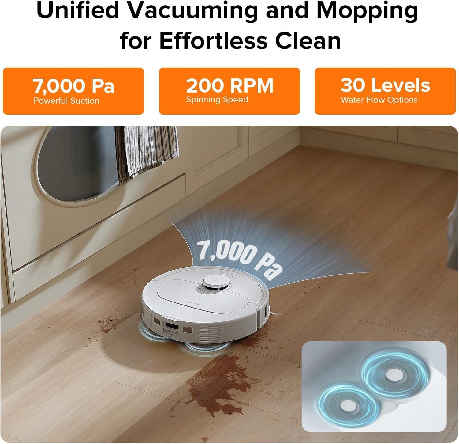 roborock Qrevo Plus Robot Vacuum and Mop with FlexiArm Design Edge Mopping, Self-Emptying, Auto Mop Washing & Drying, 7,000 Pa Suction, White (Renewed) - Image 4