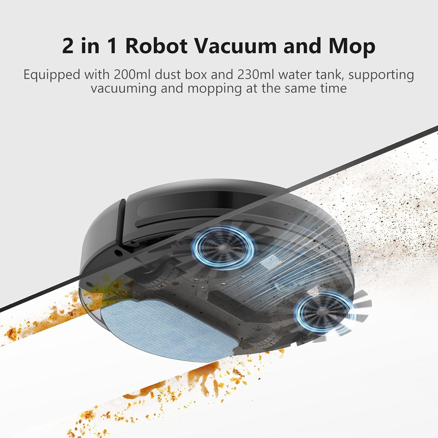 Robot Vacuum and Mop 2-in-1, 2300Pa Suction for Pet Hair, Smart Wet Mopping for Hardwood & Tile, 3D Obstacle Avoidance, Auto-Recharge, App Control, Ideal for Pet Owners - Image 2