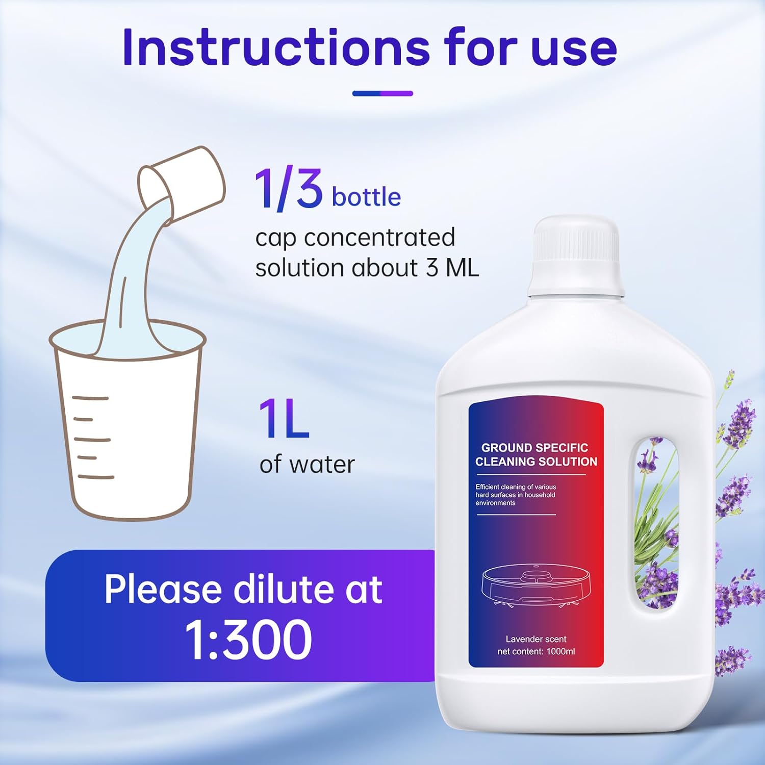 Lavender Floor Cleaning Solution 1L Compatible with Dreame Wet & Dry Vacuum and Robot,Residue & Streak Free, Suitable for All Robot Vacuum Cleaners and Wireless Wet Dry Dual-Use Vacuum Cleaners - Image 8