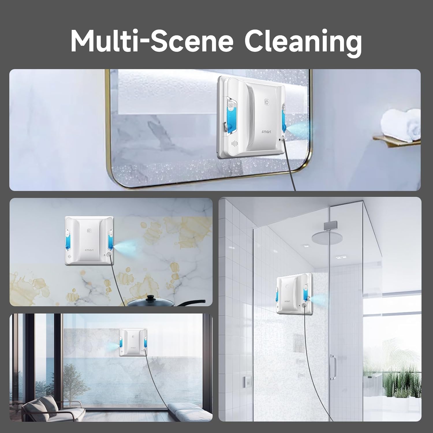 FMART W7 Window Robotic Vacuums 4000Pa Suction, Double-Sided Water Spray, Anti-Falling & Intelligent Edge Detection,Window Robotic Vacuums for Indoor/Outdoor High-Rise Windows - Image 8