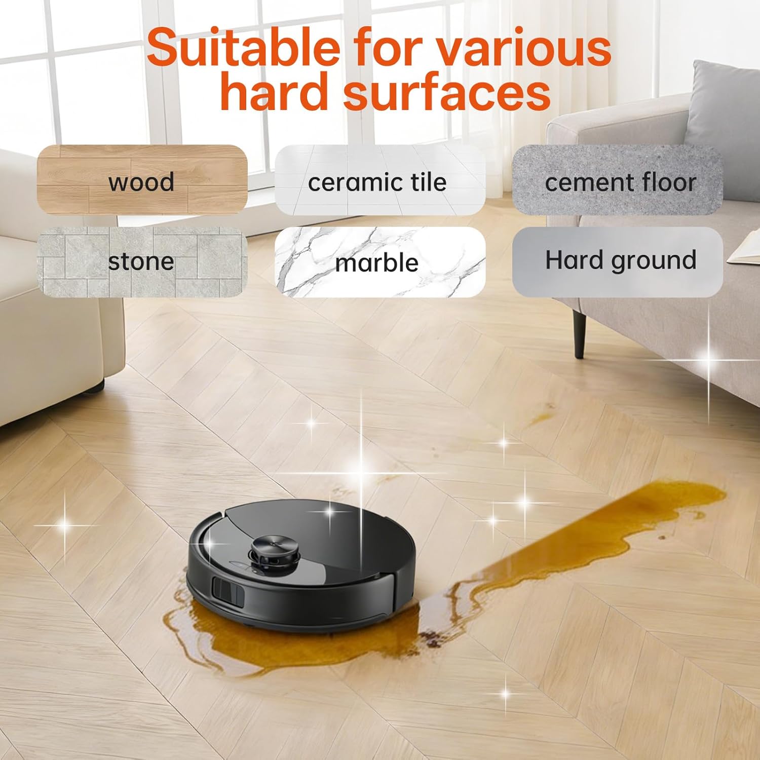 1L Sweet Orange Floor Cleaning Solution Compatible with Roborock&Eufy&iRobot&Ecovacs&Dreame&Shark, Fragrance Deodorization, Deep Cleans for Multiple Hard Floors, Suitable With All Robot Vacuum - Image 6