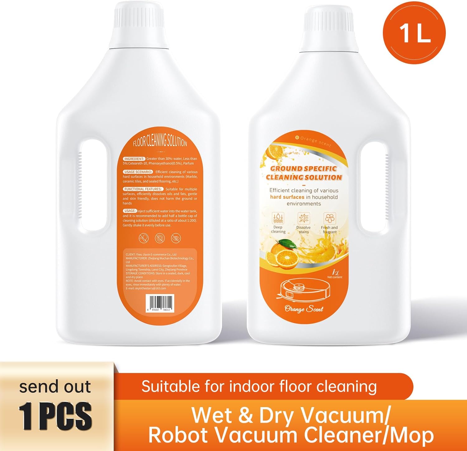 1L Sweet Orange Floor Cleaning Solution Compatible with Roborock&Eufy&iRobot&Ecovacs&Dreame&Shark, Fragrance Deodorization, Deep Cleans for Multiple Hard Floors, Suitable With All Robot Vacuum - Image 9