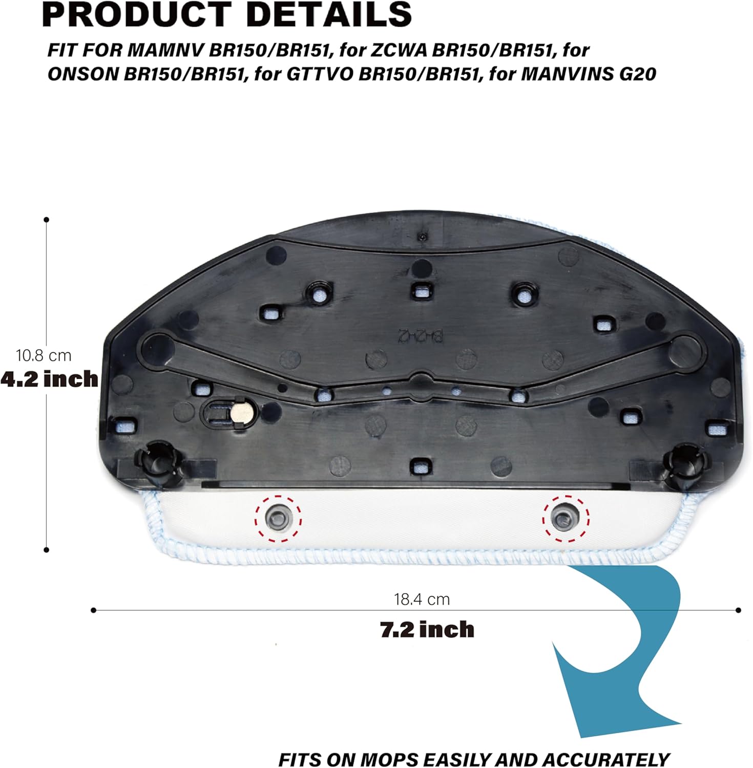 Robot Vacuum Mop Pads Replacement Parts Fit for MAMNV BR150/BR151, for ZCWA BR150/BR151, for ONSON BR150/BR151, for GTTVO BR150/BR151, for MANVINS G20 (3PC-MOP PAD& 2MOP) - Image 2