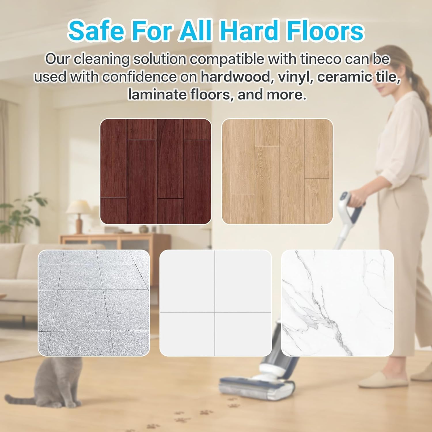 Floor Cleaner Compatible with Tineco Cleaning Solution, Suitable with All Robotic Vacuum Mop and Cordless Wet/Dry Vacuum Mop Cleaner, Multi-Surface Deodorizing & Cleaning Solution (2.5 L, Ocean) - Image 6