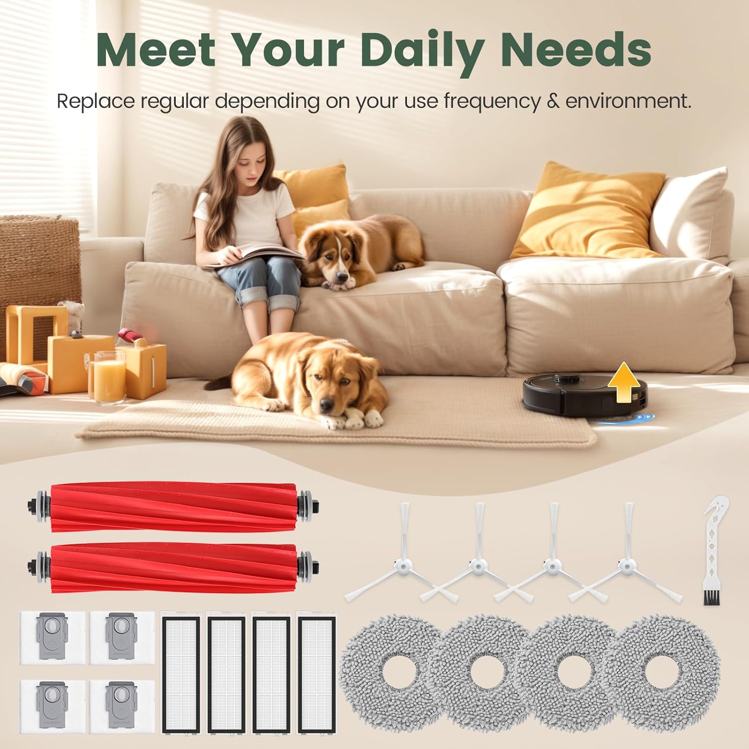 19 Pack Replacement Parts for Qrevo S/Qrevo Pro/Qrevo MaxV Robot Vacuum Cleaner Accessories Replacement Kits (2 Rolling Brush + 4 HEPA Filters + 4 Dust Bags + 4 Mop Pads + 4 Side Brushes) - Image 8