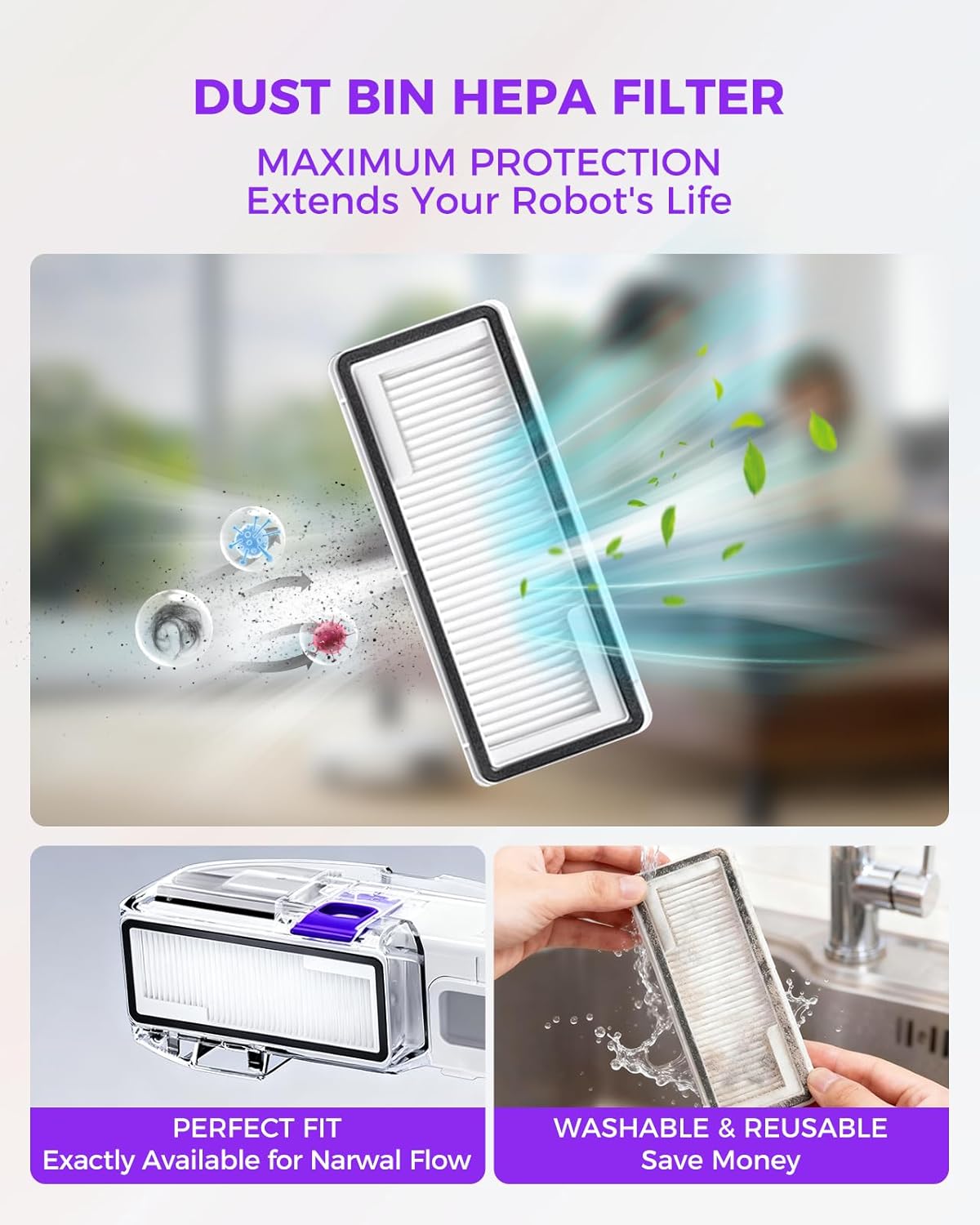 Yivy 22pcs Accessory Kit for Narwal Flow Robot Vacuum Cleaner, Replacement Set Compatible with Narwal Flow: 3 Track Mop Pads,1 Main Brush, 8 Side Brushes, 4 HEPA Filters, 6 Dust Bags,1 Cleaning Brush - Image 6