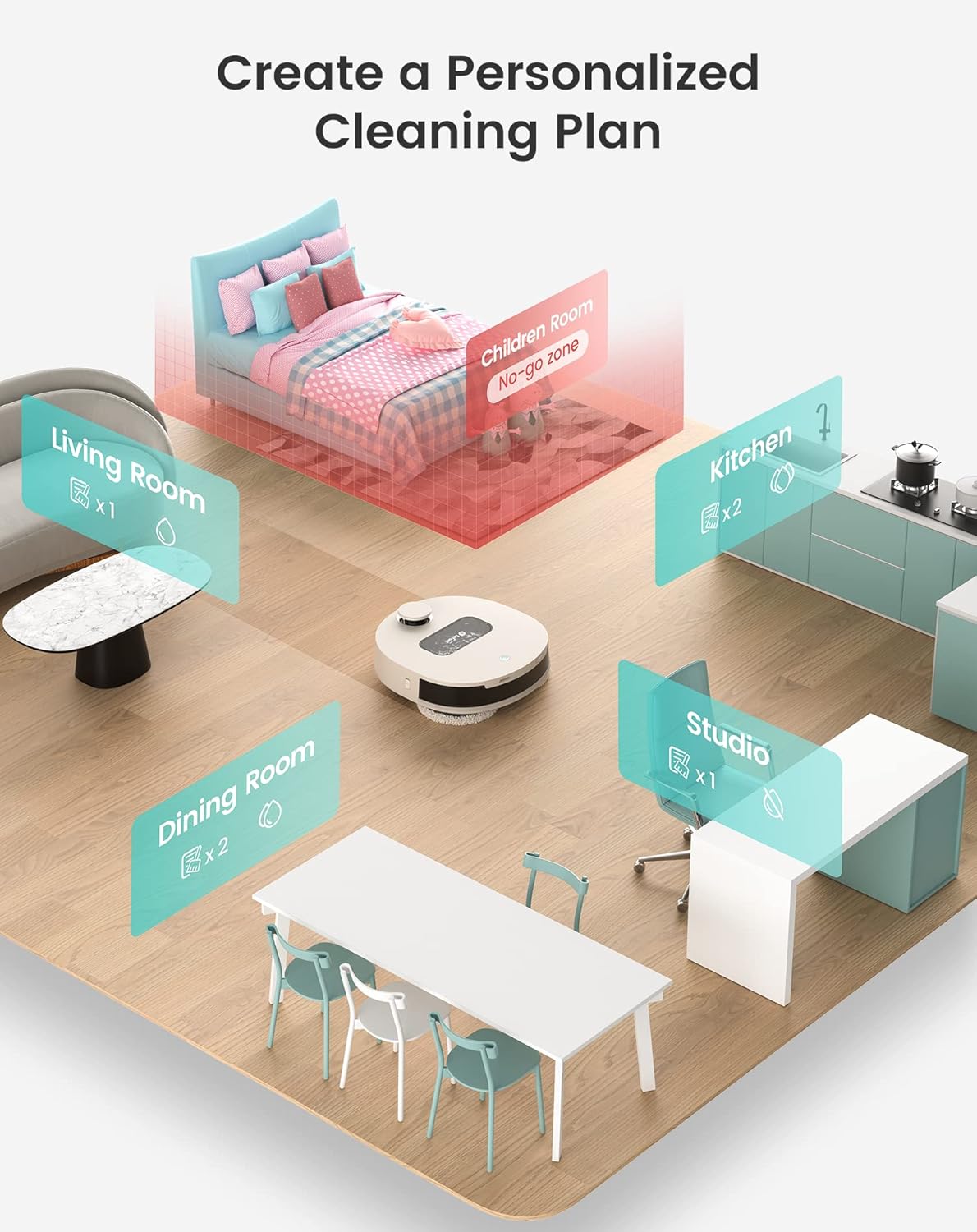 Lefant T1 Self-Cleaning Robot Mop, Smart Mapping Lidar dToF Sensors, No-Go Carpet, 5L Large Water Tank, 40°Hot Air Washing and Drying Mop, Compatible with Alexa, Ideal for Multiple Rooms - Image 7