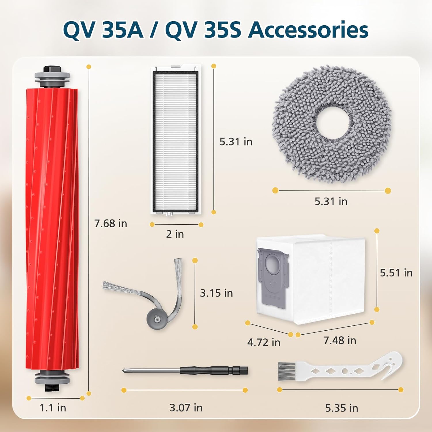 26 Pack Replacement Accessories for Roborock QV 35A / QV 35S Robot Vacuum, 2*Main Brush, 6*Side Brush, 4*Filters, 6*Mop Pads, 6*Dust Bag, 2*Tools - Image 8