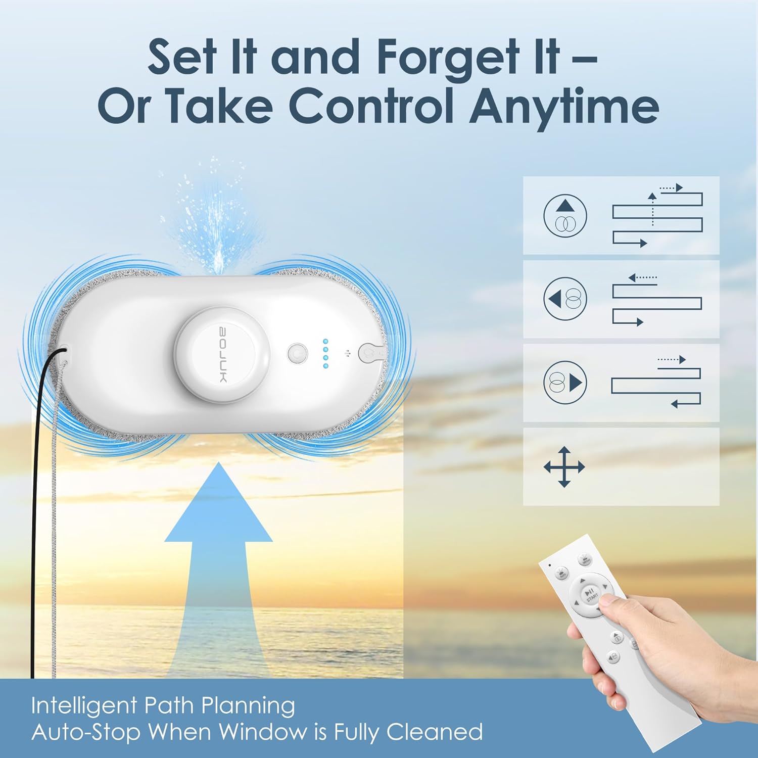 Window Cleaning Robot, 5000Pa Suction, Dual Spray, AI Smart Path Planning, Wet and Dry Glass Cleaner with Edge Detection and Anti-Drop Protection for High-Rise Windows (White) - Image 4