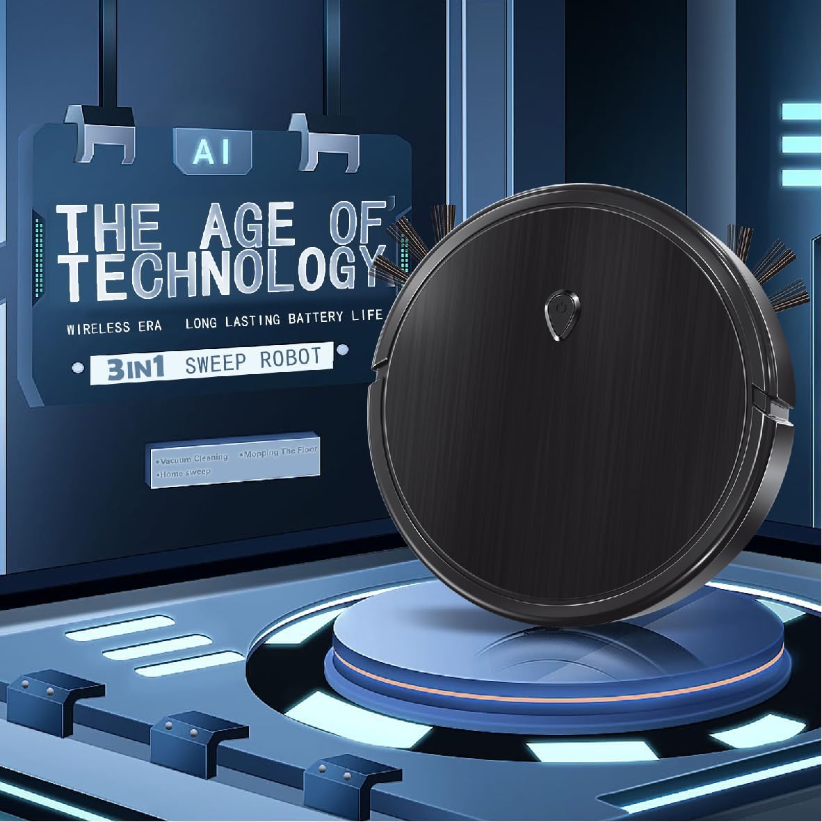 Robot Vacuum and Mop Robotic Vacuum Cleaner, One Button Start,Tangle-Free Design, Obstacle Avoidance,Ideal for Hard Floor, Pet Hair, Carpet,Robotic Vacuums Easy to Use (Black) - Image 5