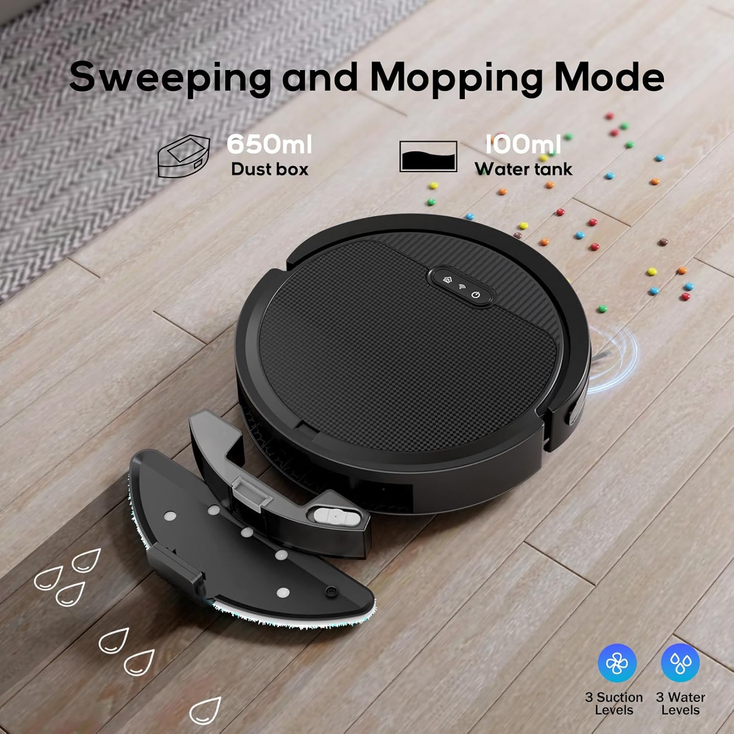 V3 3 in 1 Robot Vacuum and Mop with 5000Pa Suction Power, Work with 2.4GWifi/ Alexa/App/, Self-Charging Vacuum Cleaner, Tangle-Free, Ideal for Pet Hair,Carpet and Hard Floor - Image 6