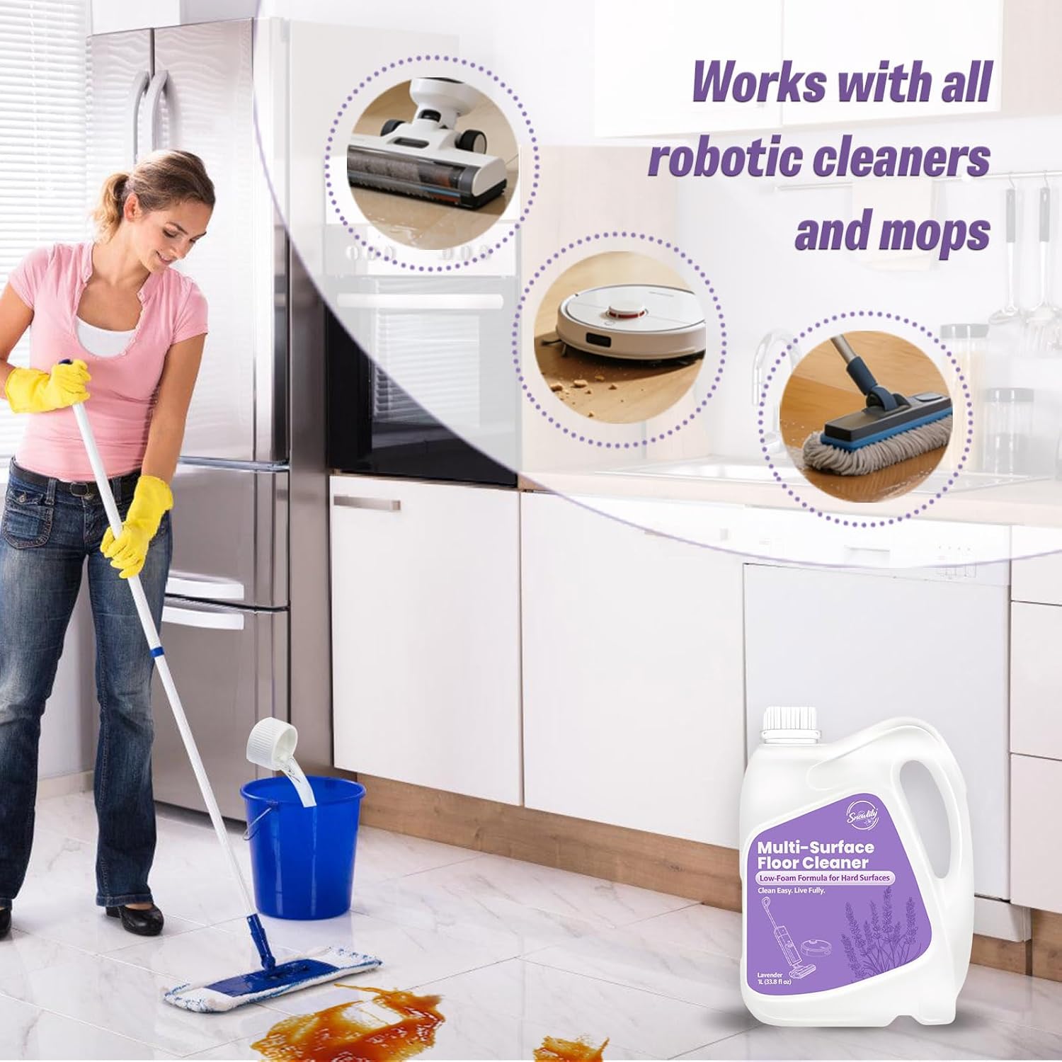 Snowlily 33.8 FL OZ Floor Cleaning Solution Compatible with Robot Vacuum, Residue & Streak Free, Low Foam Floor Cleaner for Mopping, for All Robot Vacuum Mops & Wet Dry Vacuum Cleaners, Lavender - Image 9