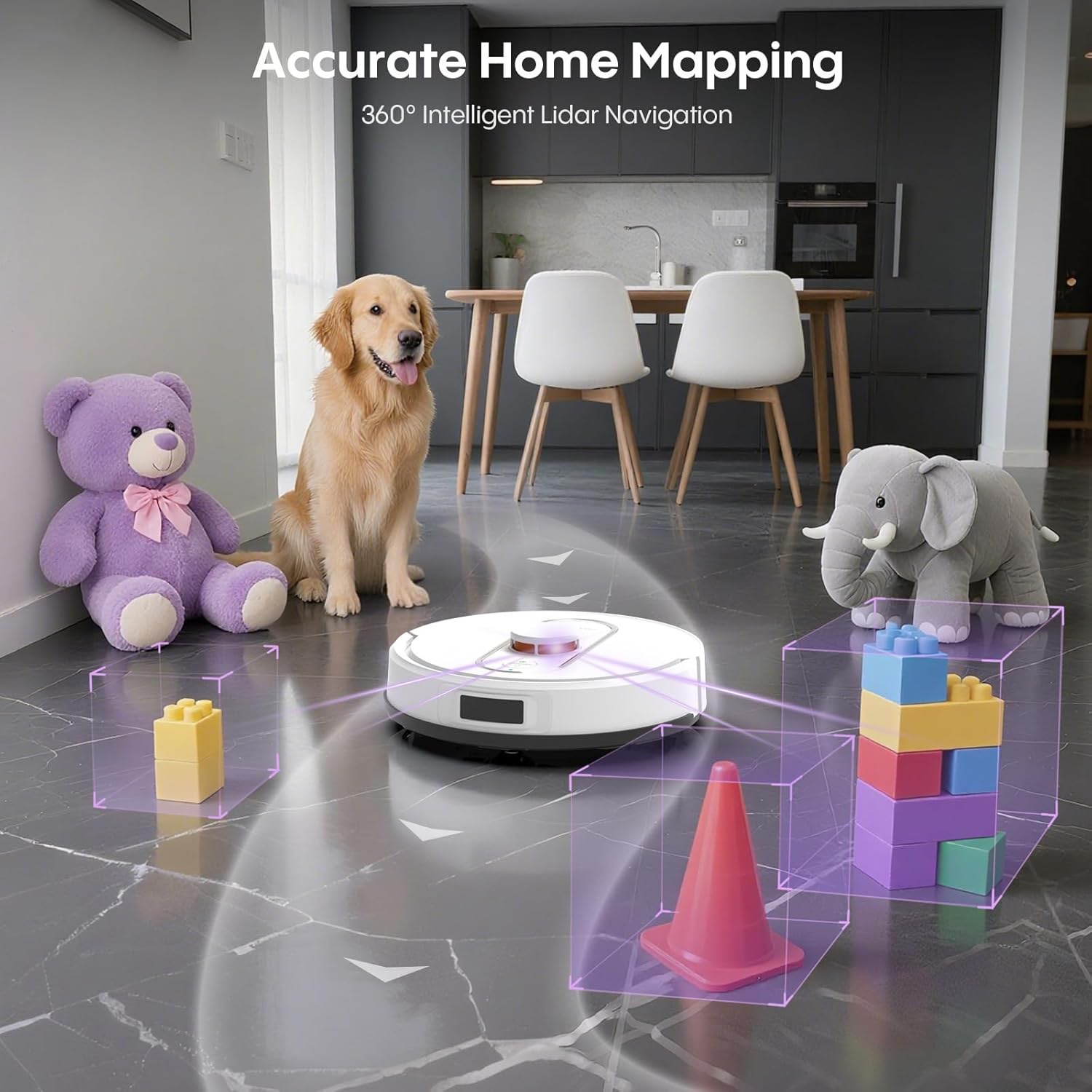 Bagotte Robot Vacuum and Mop, Robotic Vacuum Cleaner with Self Emptying Station for 60 Days, 5000Pa Suction, LiDAR Navigation, No-Go Zones,Wi-Fi/App/Alexa Control, for Carpets & Hard Floors - Image 4