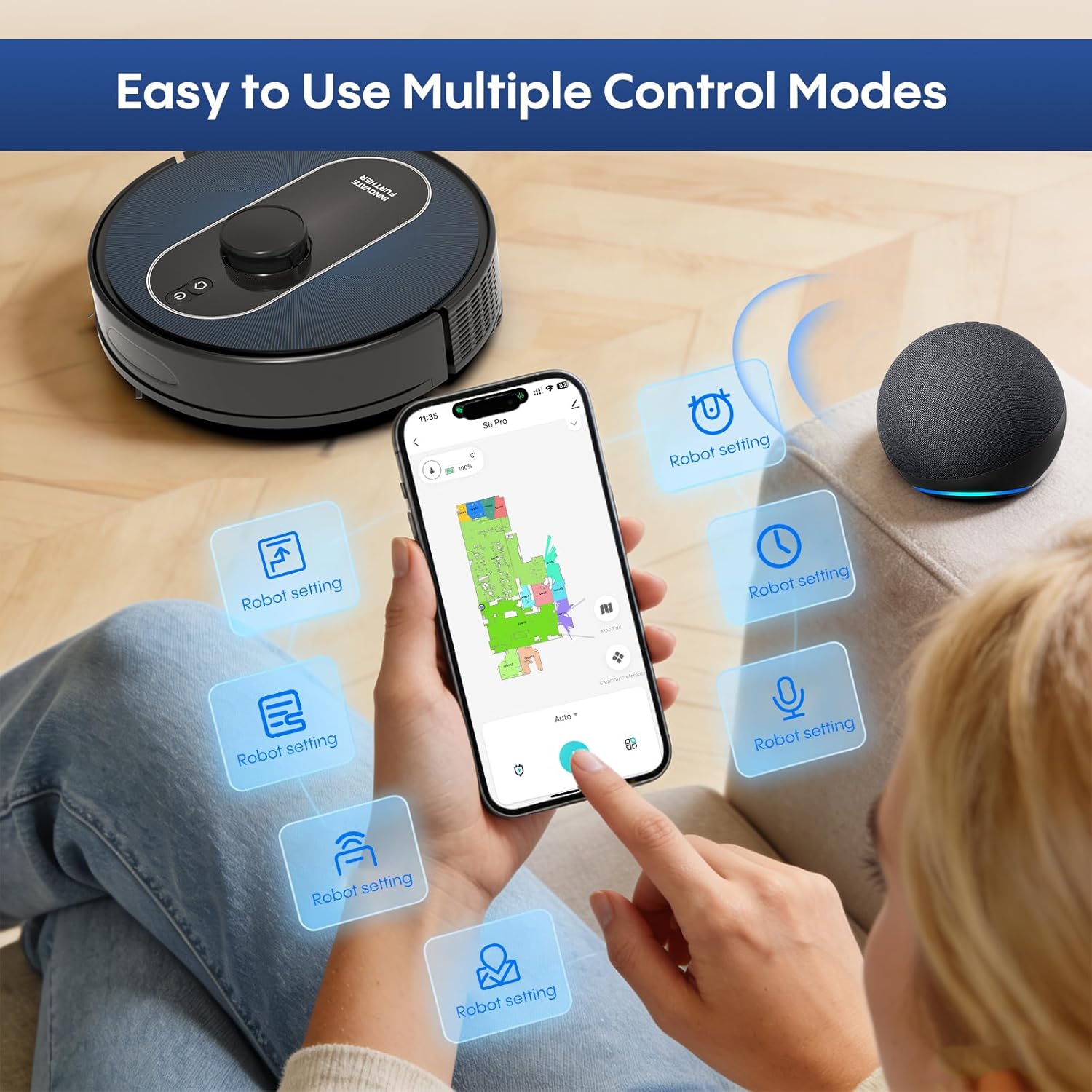 Robot Vacuum and Mop Self-Emptying: 6000Pa Robotic Vacuum 5-In-1 LiDAR Navigation with No-Go Zones/Mapping for 90 Days Hands-Free Cleaning, APP/Alexa Robot Vacuum for Pet Hair & Carpet & Hard Floor - Image 7