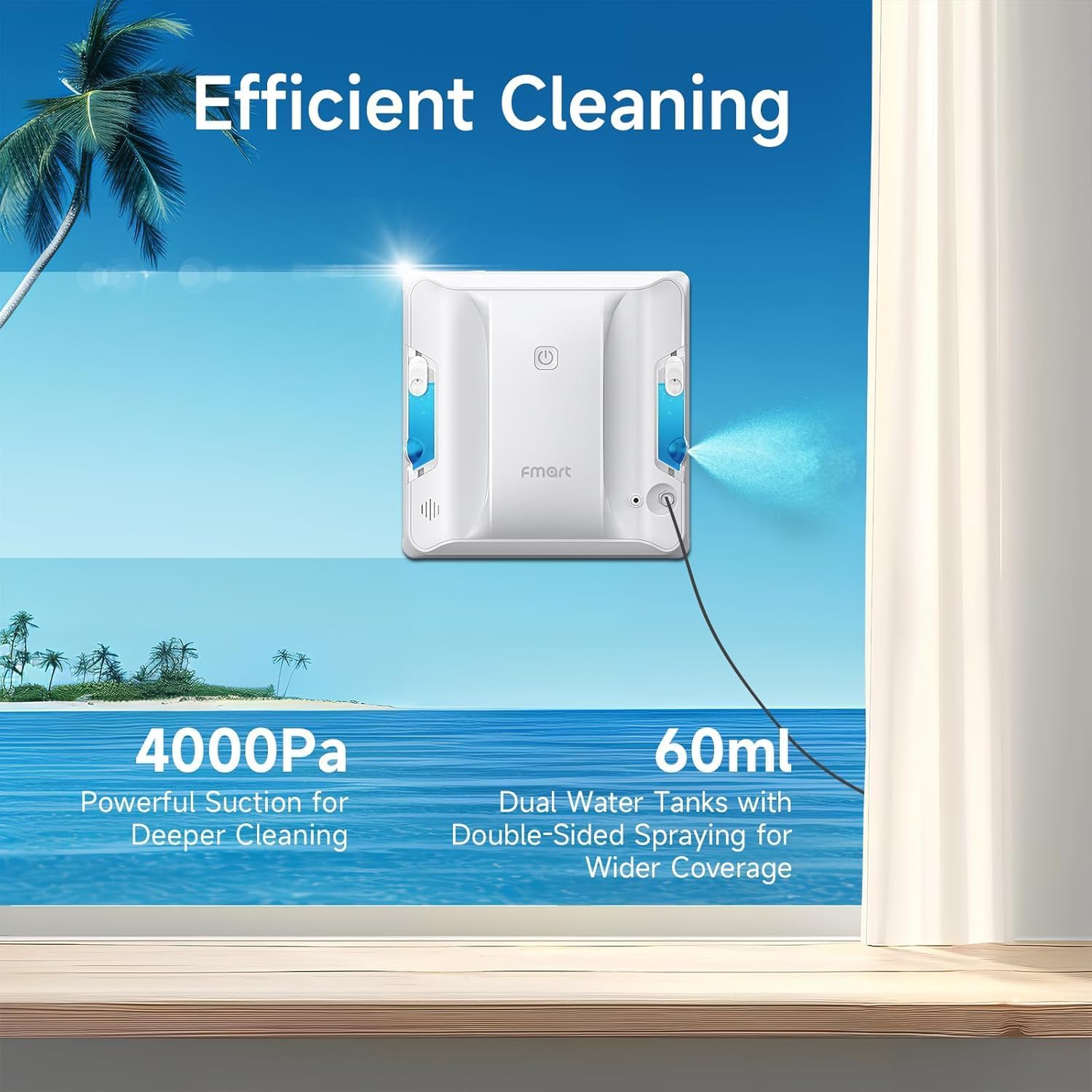 FMART W7 Window Robotic Vacuums 4000Pa Suction, Double-Sided Water Spray, Anti-Falling & Intelligent Edge Detection,Window Robotic Vacuums for Indoor/Outdoor High-Rise Windows - Image 3