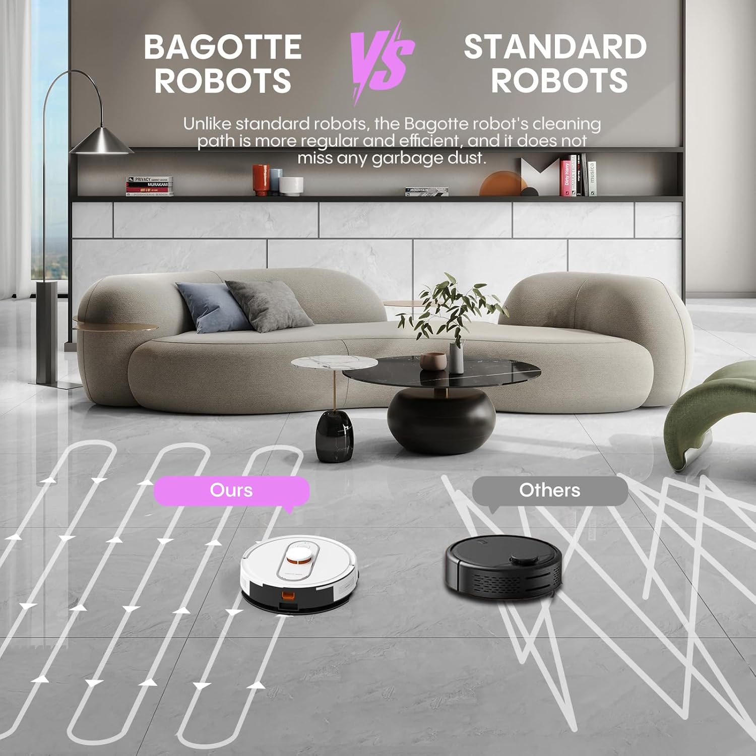 Bagotte Robot Vacuum and Mop, Robotic Vacuum Cleaner with Self Emptying Station for 60 Days, 5000Pa Suction, LiDAR Navigation, No-Go Zones,Wi-Fi/App/Alexa Control, for Carpets & Hard Floors - Image 7