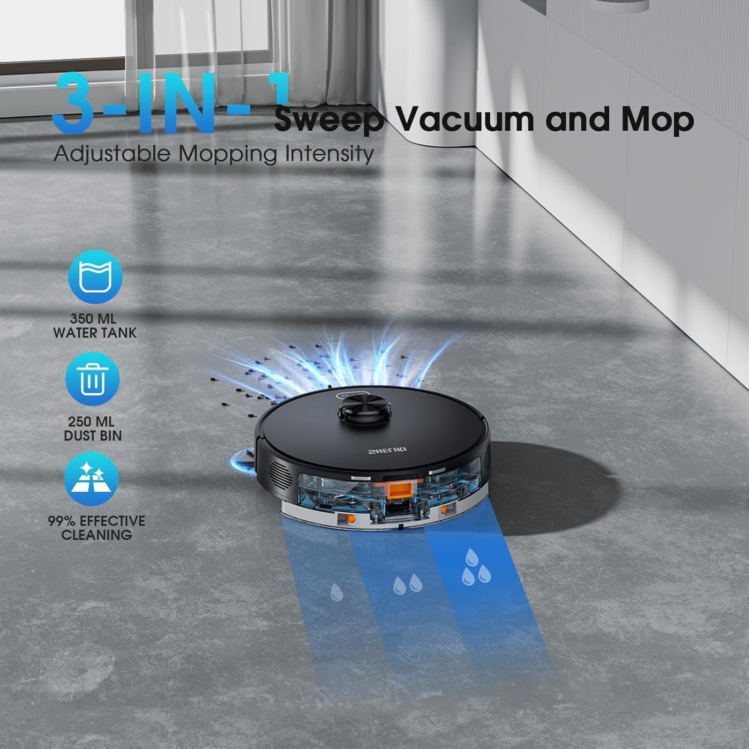 Robot Vacuum and Mop Combo, 3-in-1 Robotic Vacuums Cleaner with 70-Day Self-Emptying Base, LiDAR Navigation Smart Mapping & Strong 6000Pa Suction, for Pet Hair, Hard Floor, Carpet - Image 5