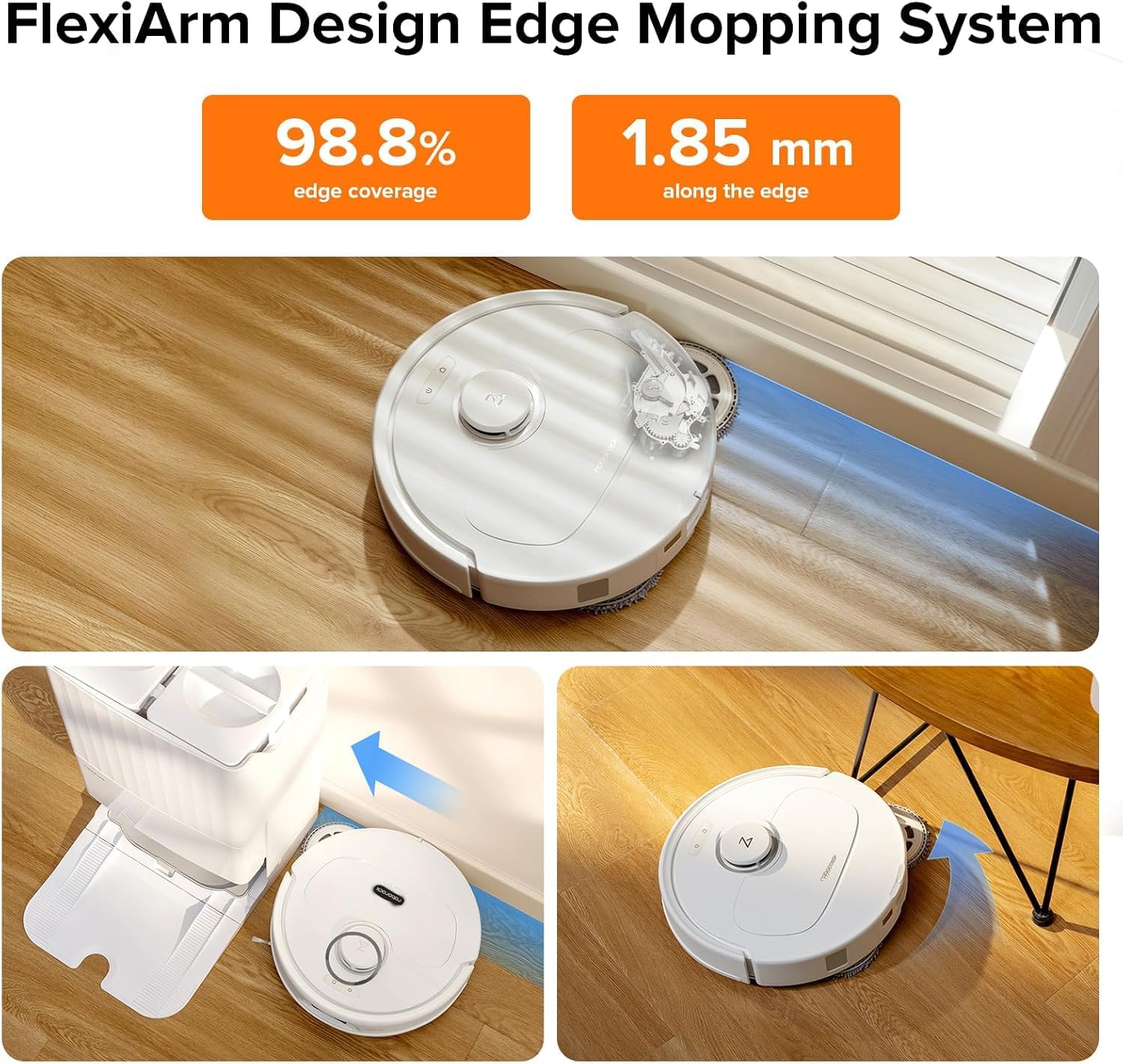 roborock Qrevo Plus Robot Vacuum and Mop with FlexiArm Design Edge Mopping, Self-Emptying, Auto Mop Washing & Drying, 7,000 Pa Suction, White (Renewed) - Image 2