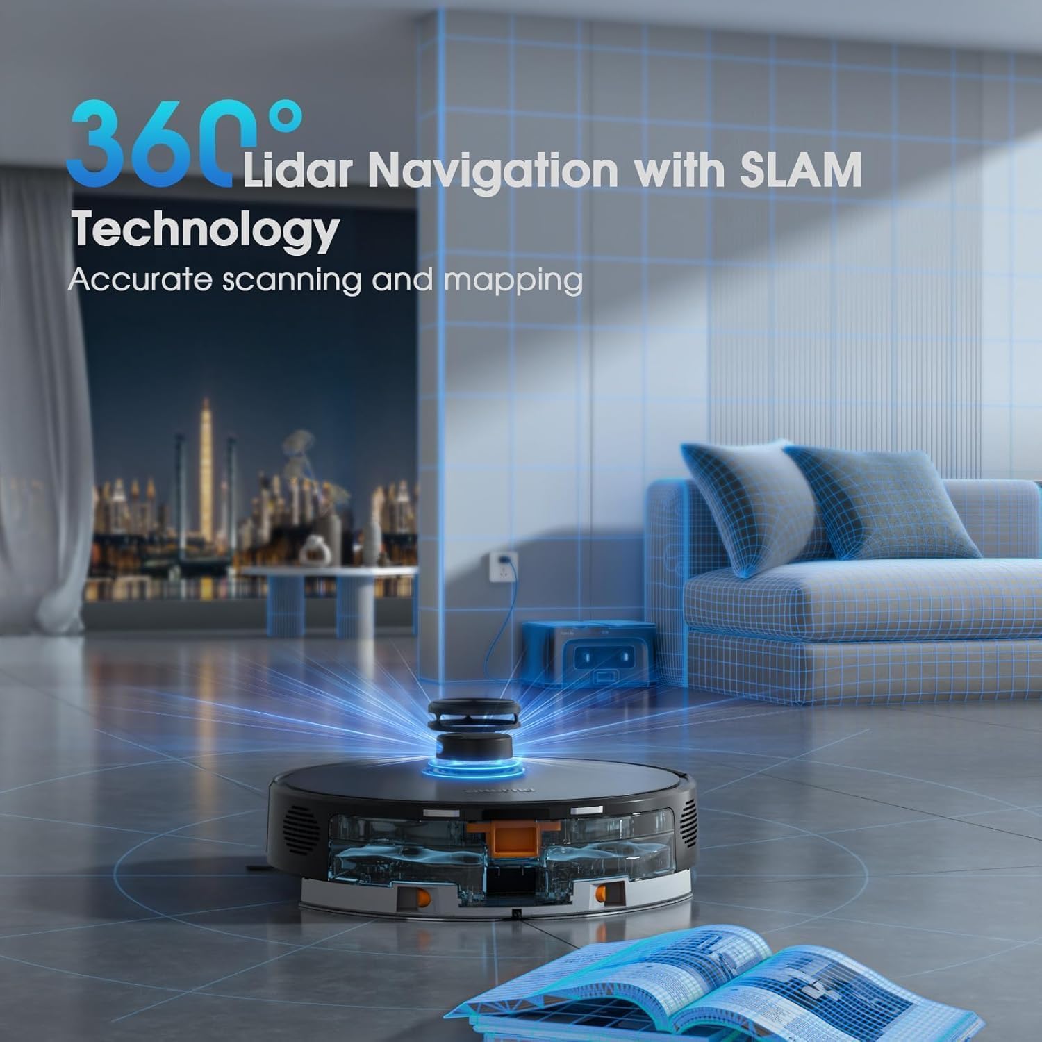 Robot Vacuum and Mop Combo, 3-in-1 Robotic Vacuums Cleaner with 70-Day Self-Emptying Base, LiDAR Navigation Smart Mapping & Strong 6000Pa Suction, for Pet Hair, Hard Floor, Carpet - Image 3