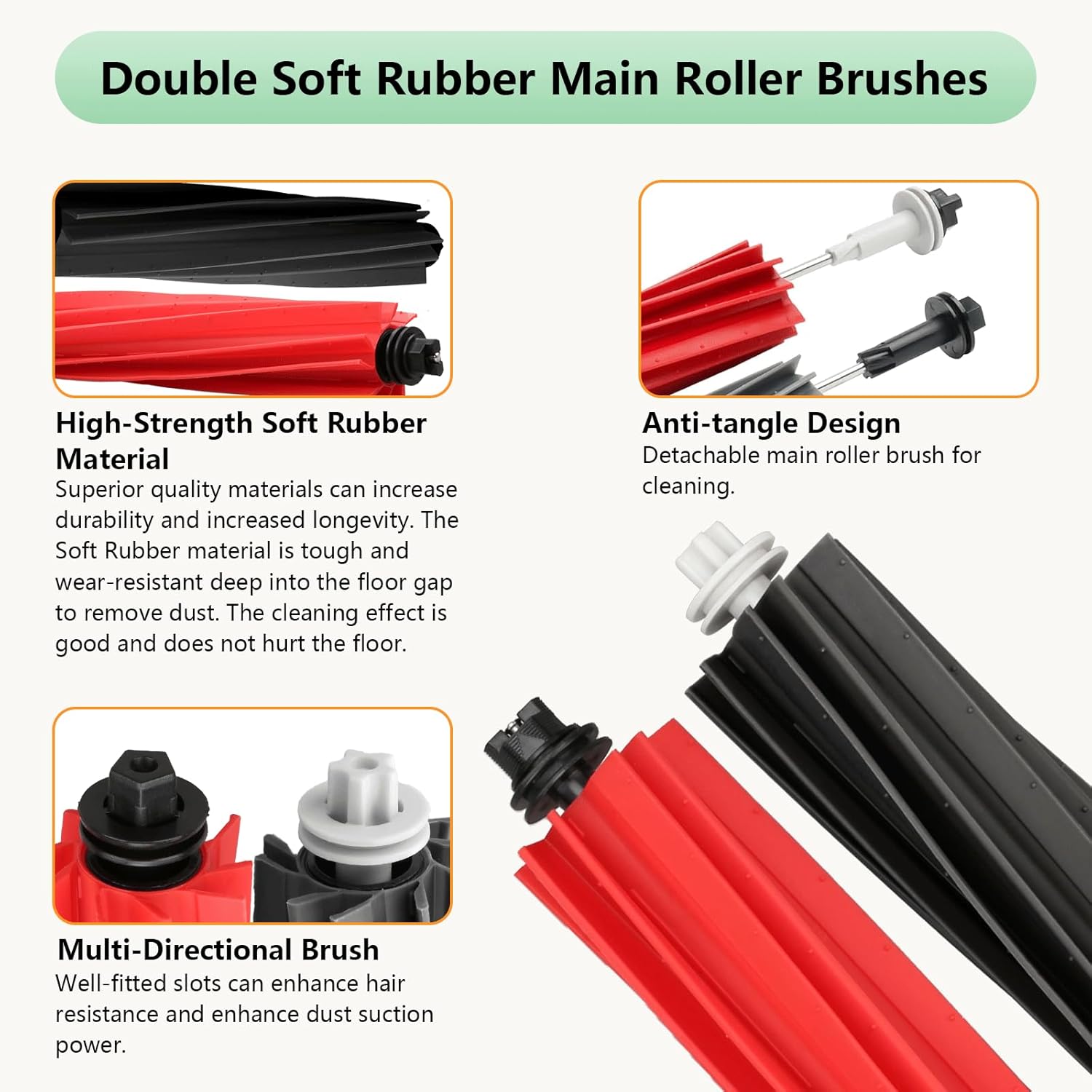 Replacement Parts Fit For Roborock Q5 Pro Q5 Pro+(Plus) Q5 Max+(Plus) Q5 DuoRoller+(Plus) Q8 Max Q8 Max+(Plus) Robot Vacuum Cleaner Accessories Kits. Dual Main Roller Brush, Washable Filter,Side Brush - Image 4